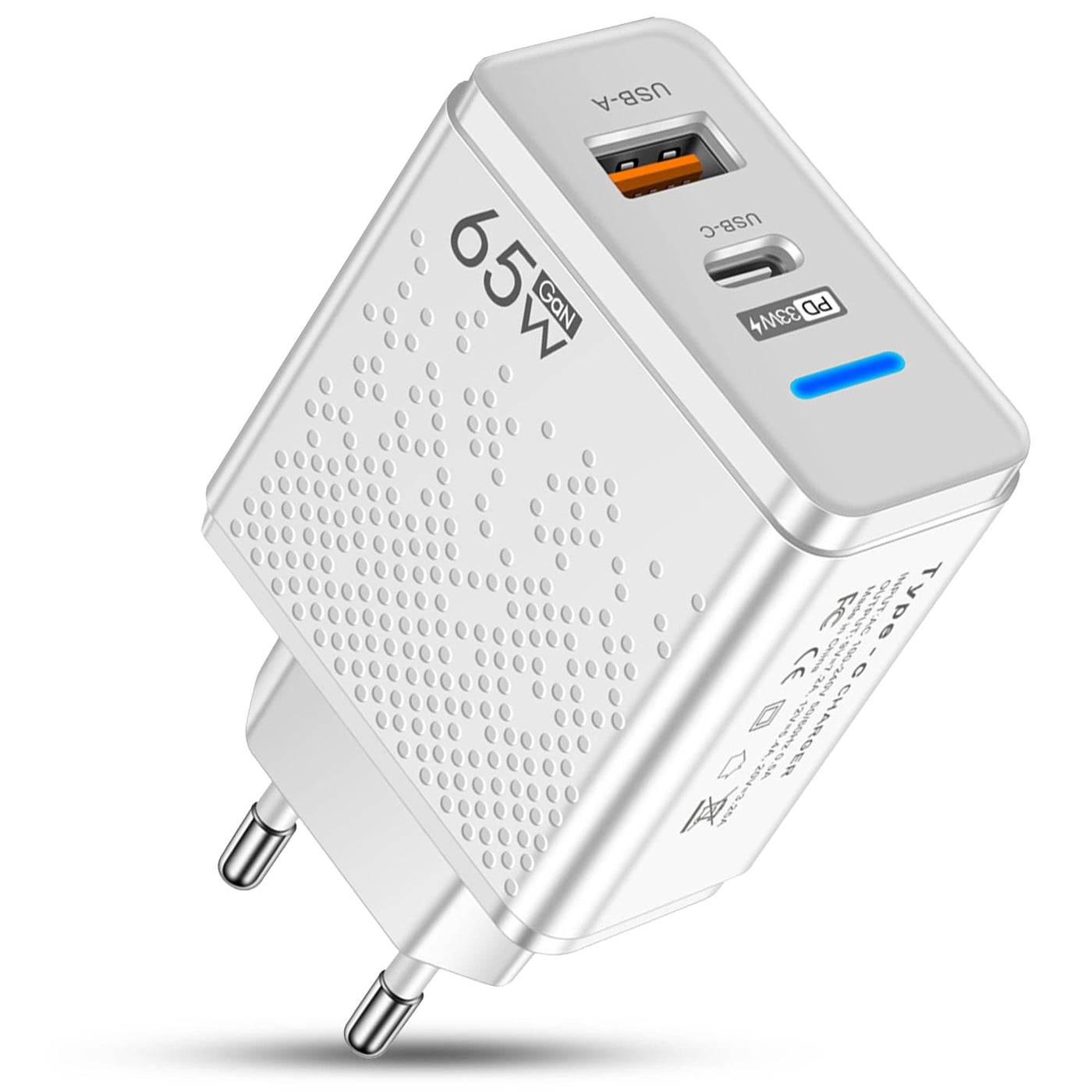 Incarcator Retea Timebox, 2 Porturi, 65W, 1 x USB, 1 x Type-C, LED, Alb - Imagine 1