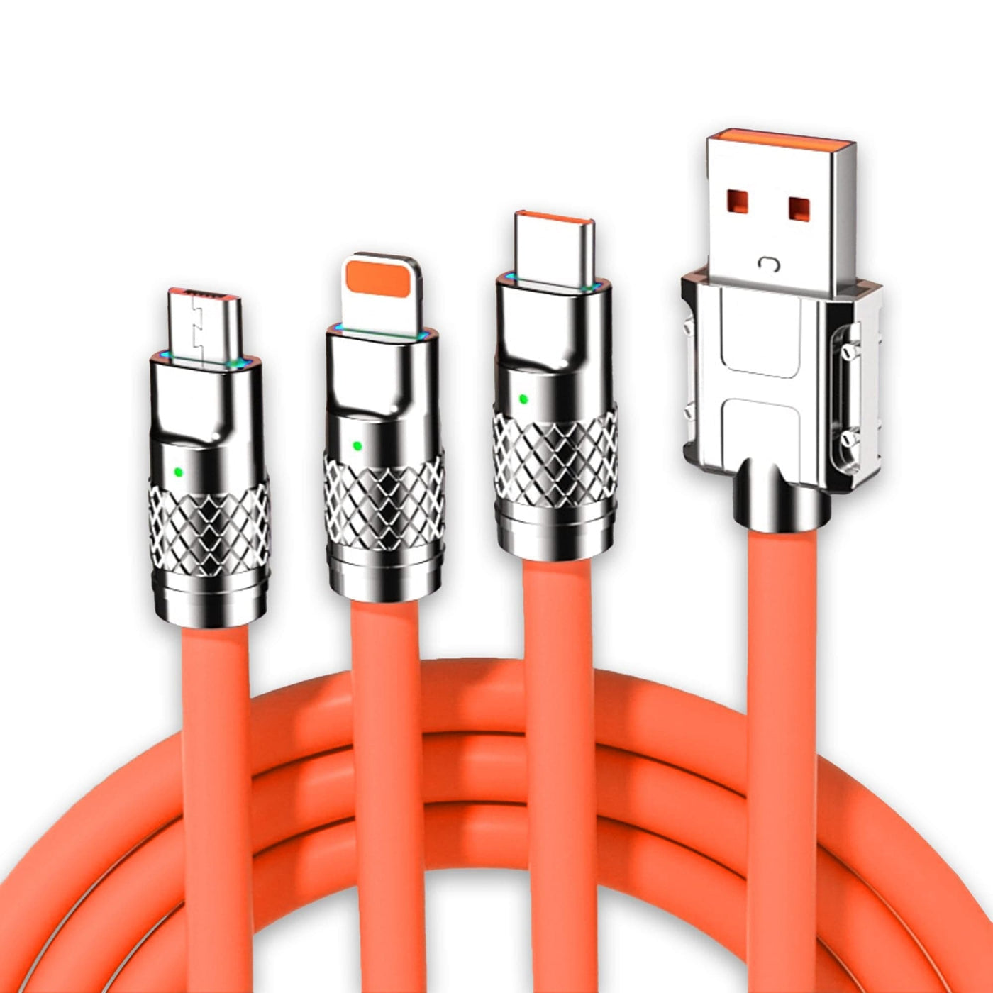 Cablu Date si Incarcare Rapida Timebox, 3 in 1, 120W, 1,2m, QC 3, Portocaliu - Imagine 1
