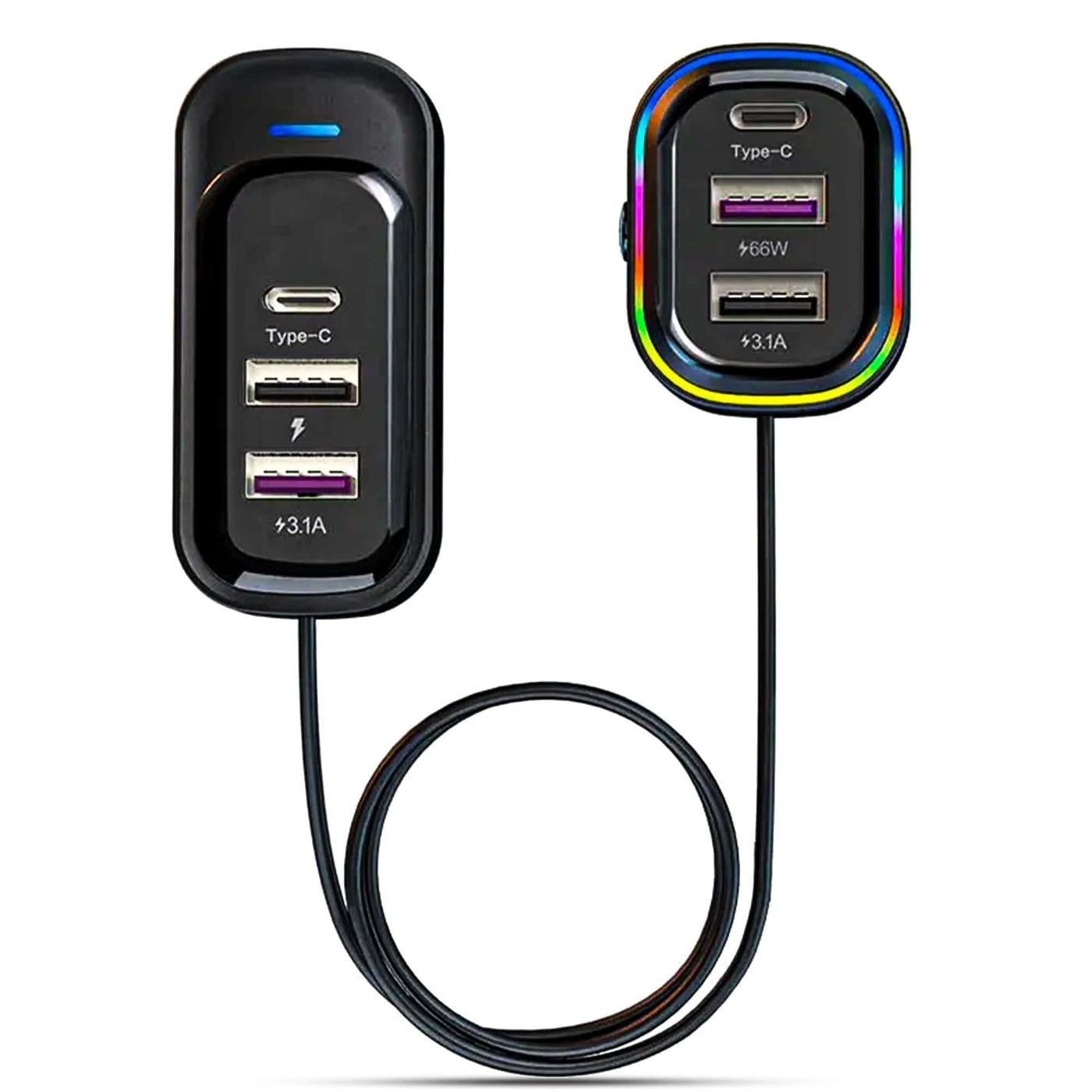 Incarcator auto 66W Super Fast Charge Timebox, 6 in 1, USB, USB-C, Negru - Imagine 1