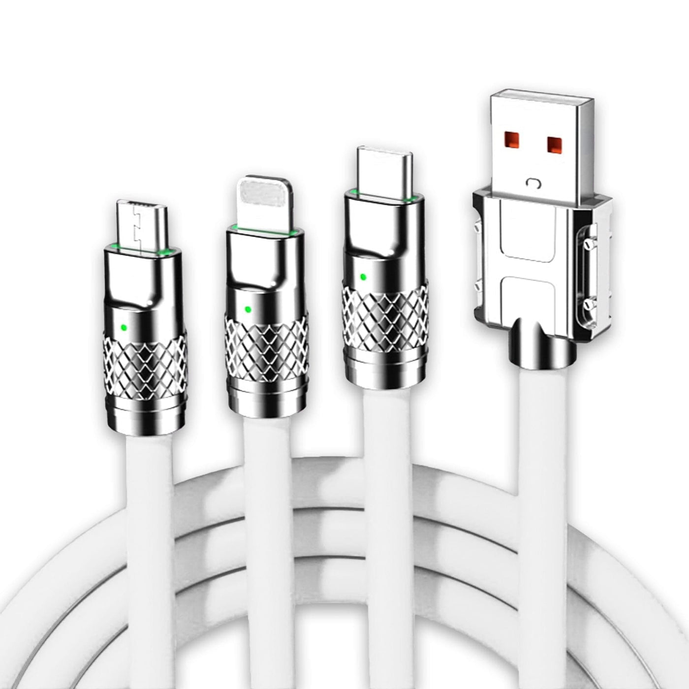 Cablu Date si Incarcare Rapida Timebox, 3 in 1, 120W, 1,2m, QC 3, USB, Alb - Imagine 1