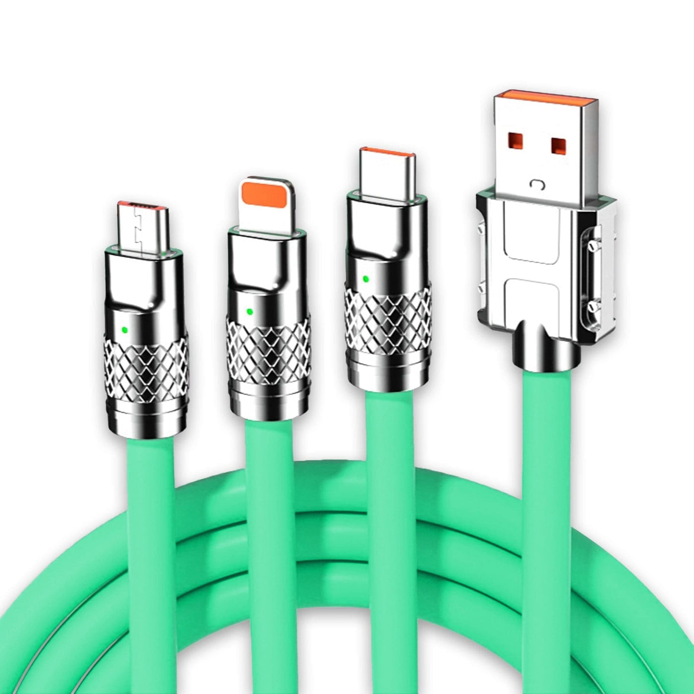 Cablu Date si Incarcare Rapida Timebox, 3 in 1, 120W, 1,2m, QC 3, USB, Verde - Imagine 1