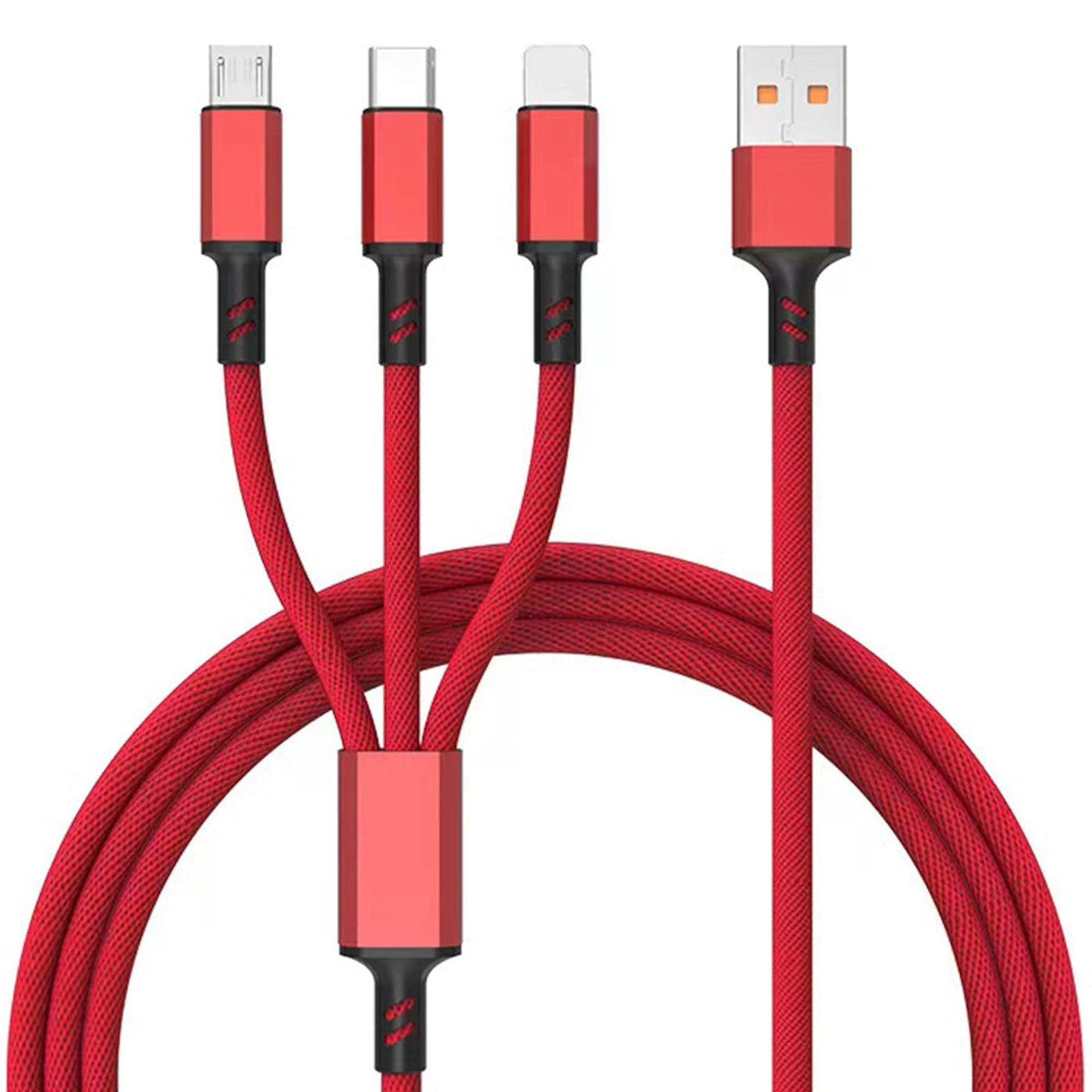 Cablu Date si Incarcare Rapida Timebox, 3 in 1, 40W, 1,2m, QC 3, USB, Rosu - Imagine 1