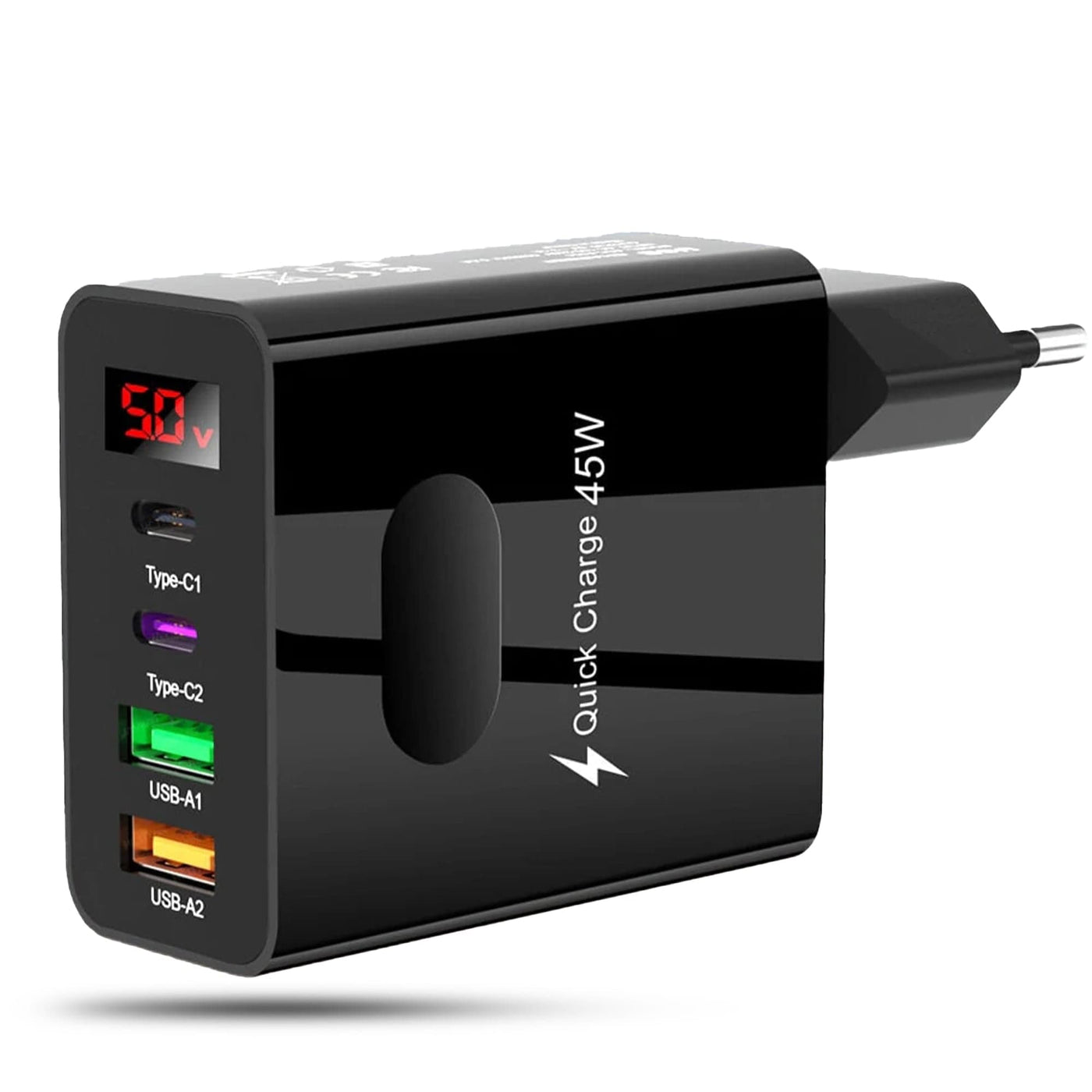 Incarcator Retea Timebox, 4 Porturi, 45W, 2 x Type-C, 2 x USB, Negru - Imagine 1