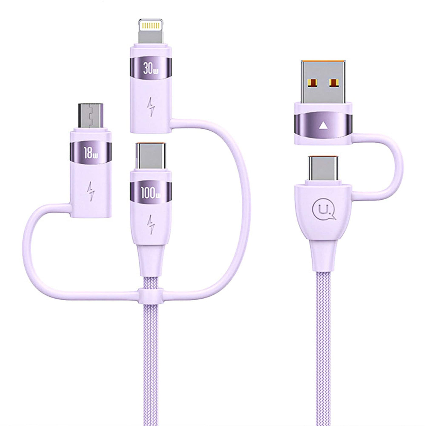 Cablu Date si Incarcare Rapida Usams, 5 in 1, 100W, 1,2m, QC 3, USB, Type-C, Roz - Imagine 1