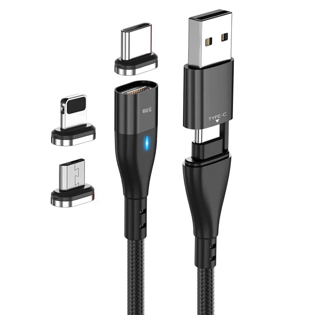 Cablu de date si Incarcare Rapida Timebox, 6 in 1, 60W, 1m, QC 3, Negru - Imagine 1