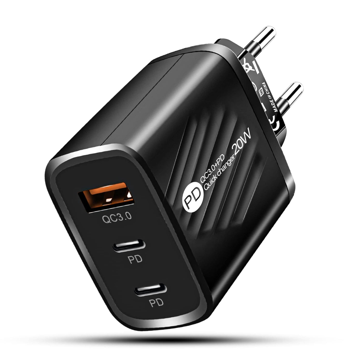 Incarcator Retea Timebox, 3 Porturi, 20W, 2 x Type-C, 1 x USB, LED, Negru - Imagine 1
