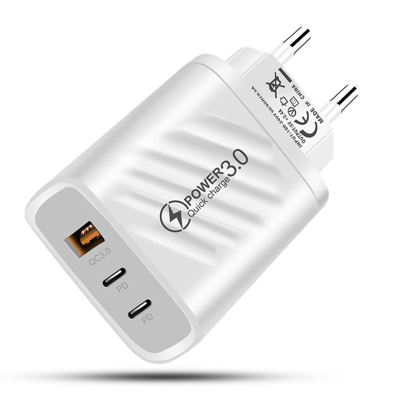 Incarcator Retea Timebox, 3 Porturi, 20W, 2 x Type-C, 1 x USB, LED, Alb - Imagine 1