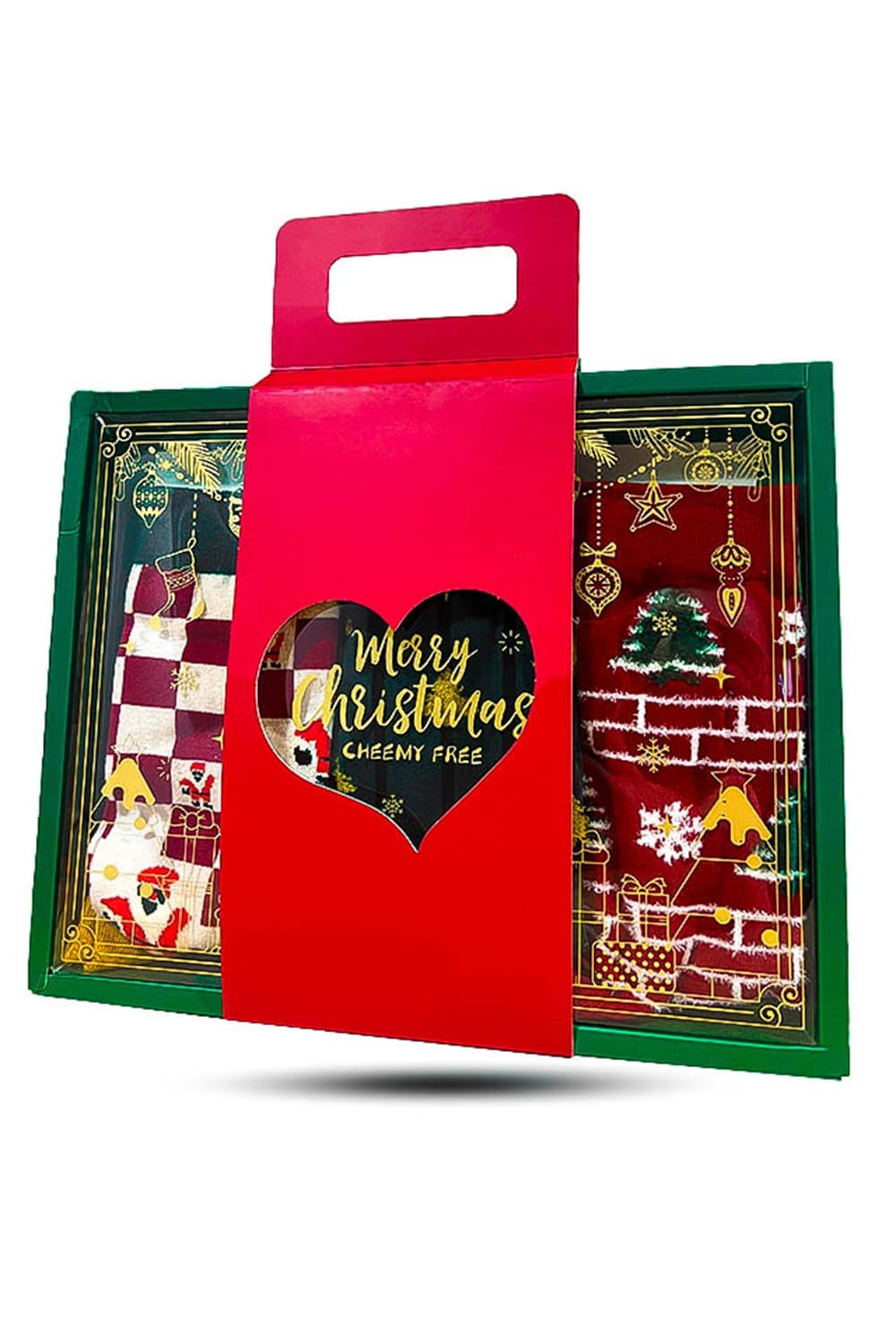Set 3 sosete cu decoratiuni Craciun, brad, zapada, Mos Craciun, bumbac 95% - Imagine 1