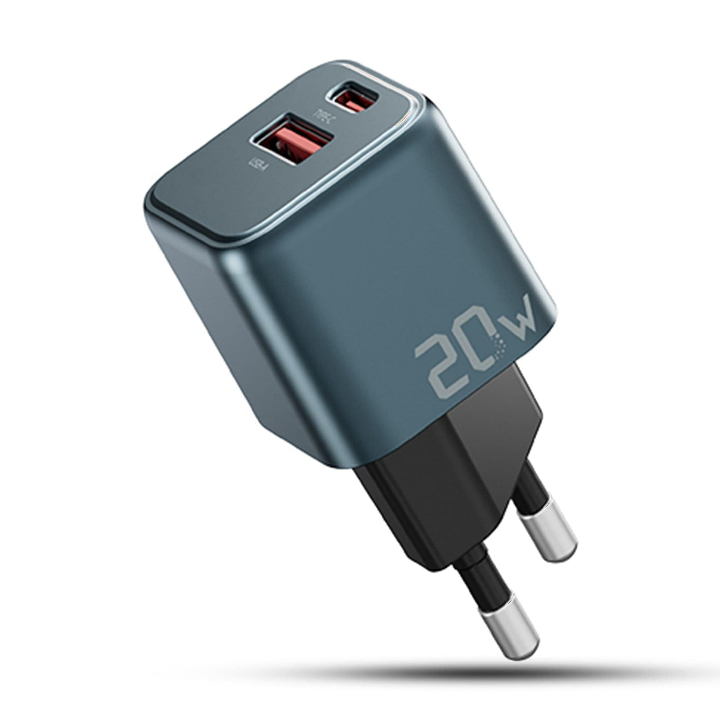 Incarcator Retea Timebox, 2 Porturi, 20W, 1 x Type-C, 1 x USB, Albastru inchis - Imagine 1