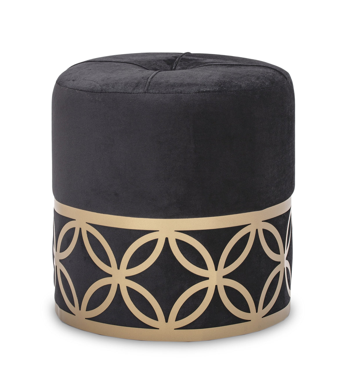 Taburet picioare catifea neagra, cadru metalic auriu, 39x35x35 cm
