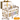 Jucarie Montessori tip Cub Educativ Timebox 6 Fete, 30+ Moduri de Joaca, Bufnita Crem