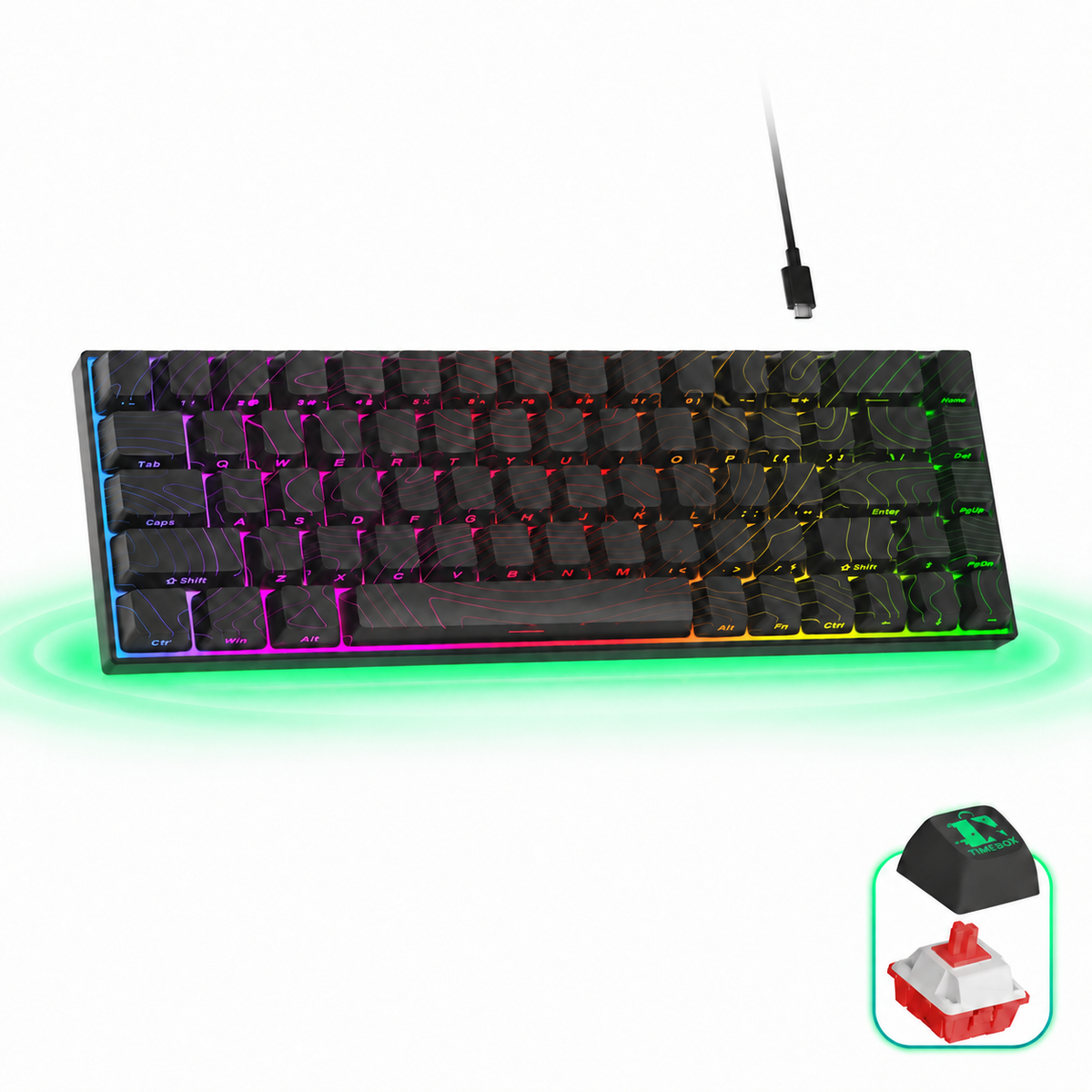 Tastatura Mecanica Gaming Timebox, 68 Taste, RGB, Switch Red, Negru