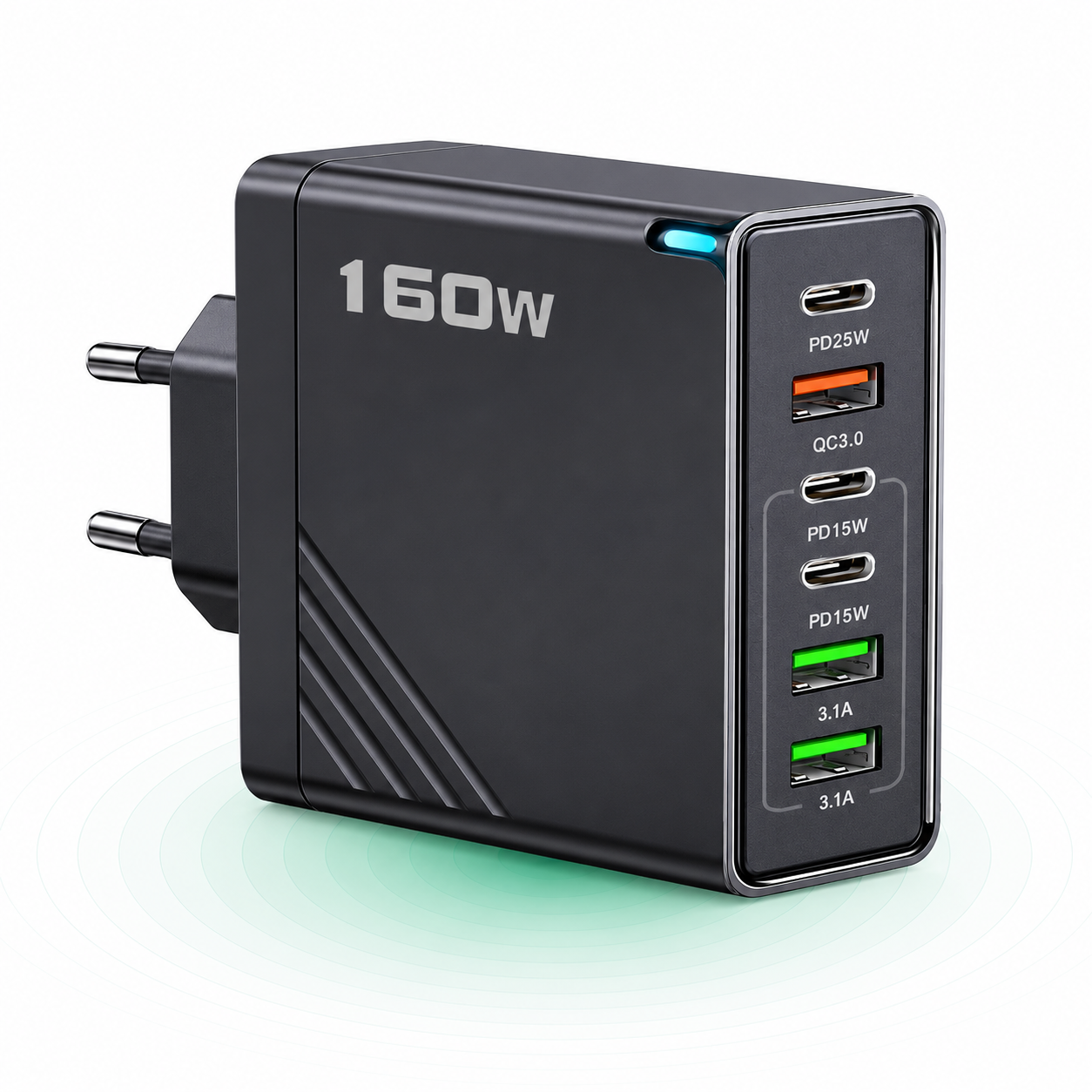 Incarcator Timebox, 160W Putere Totala, 4 Porturi PD + QC3.0