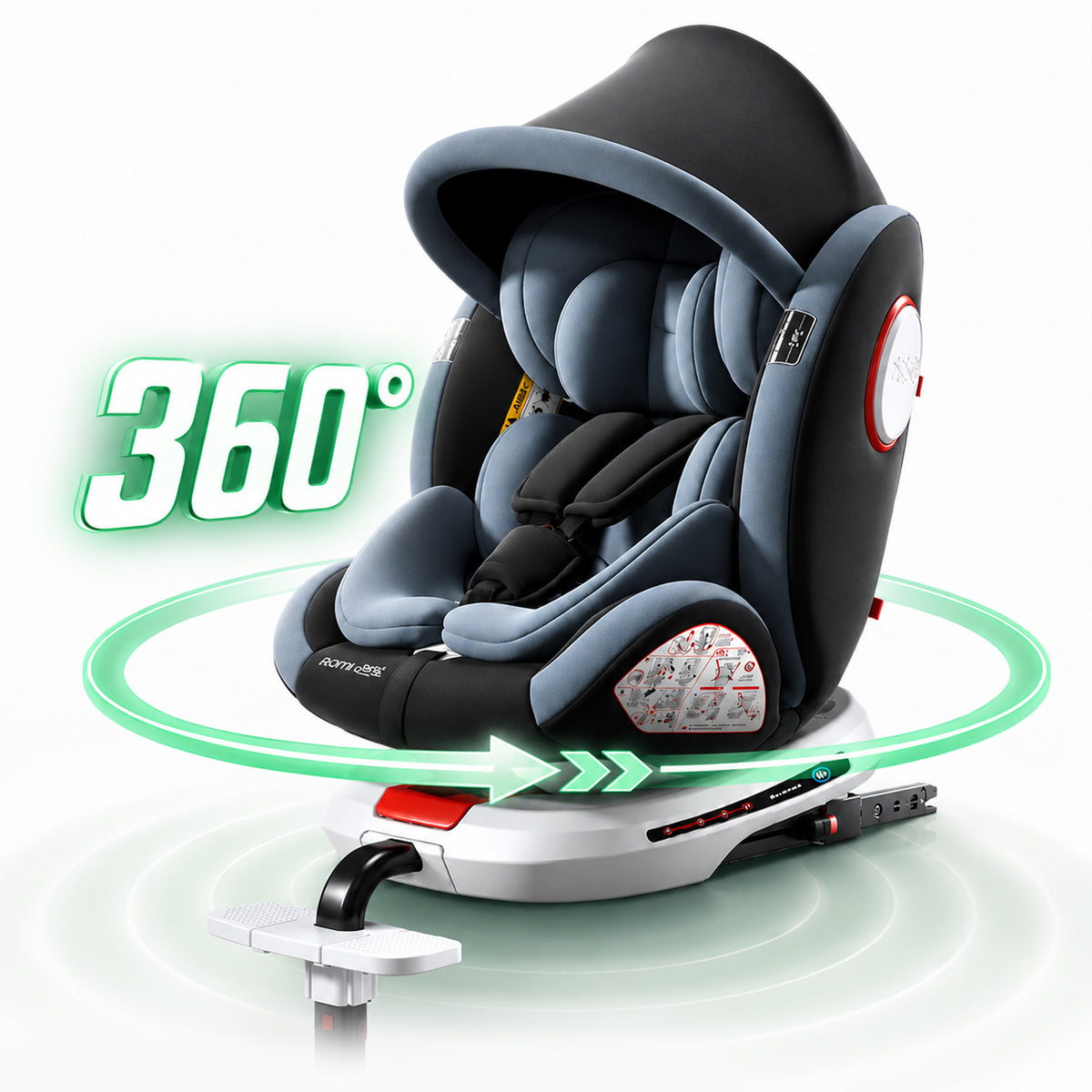 Scaun Auto Bebelusi Timebox 0-12 ani, 360°, ISOFIX, Suport Picioare, Anti-Rasturnare, Gri