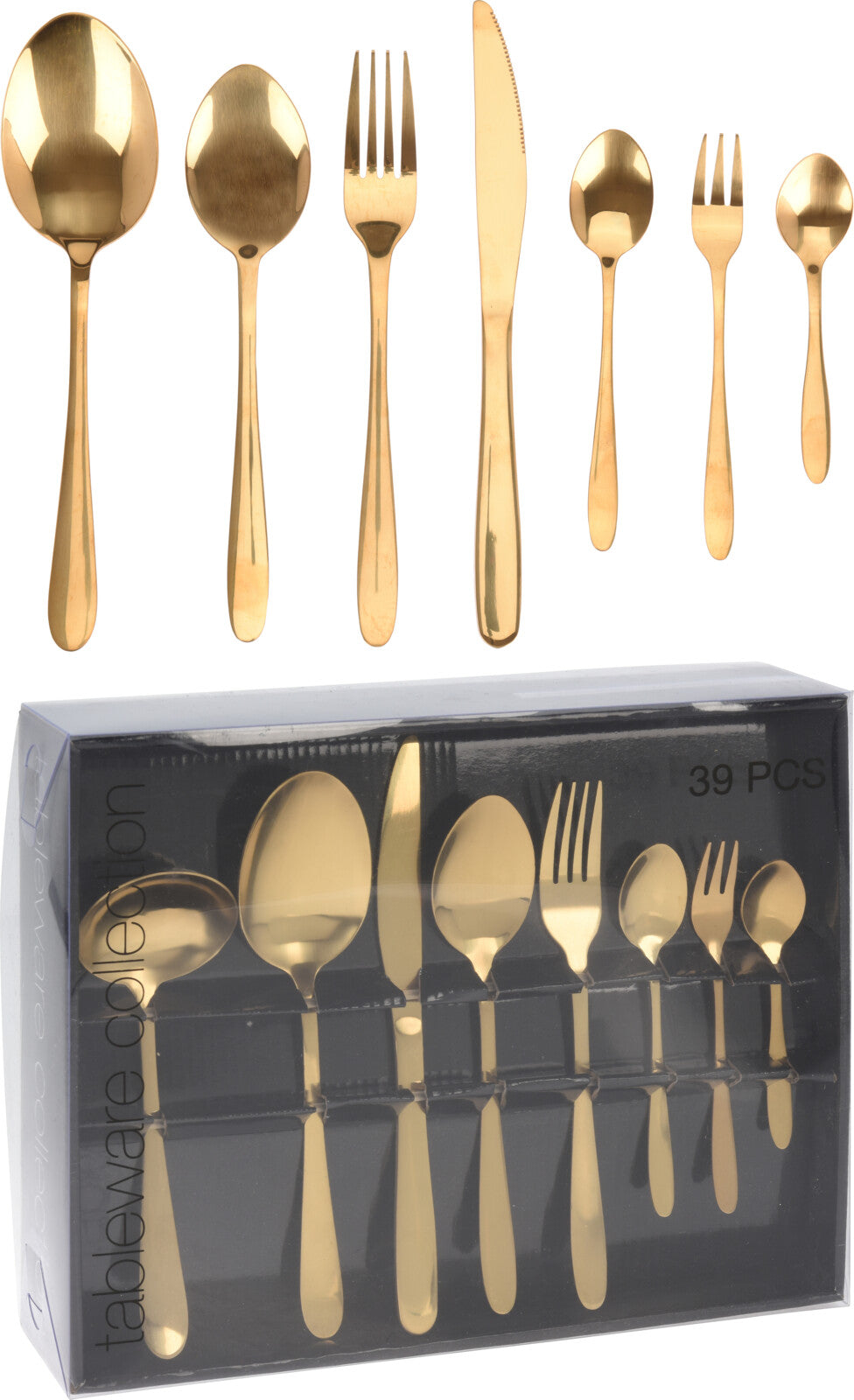 Set tacamuri inox, auriu, 39 piese
