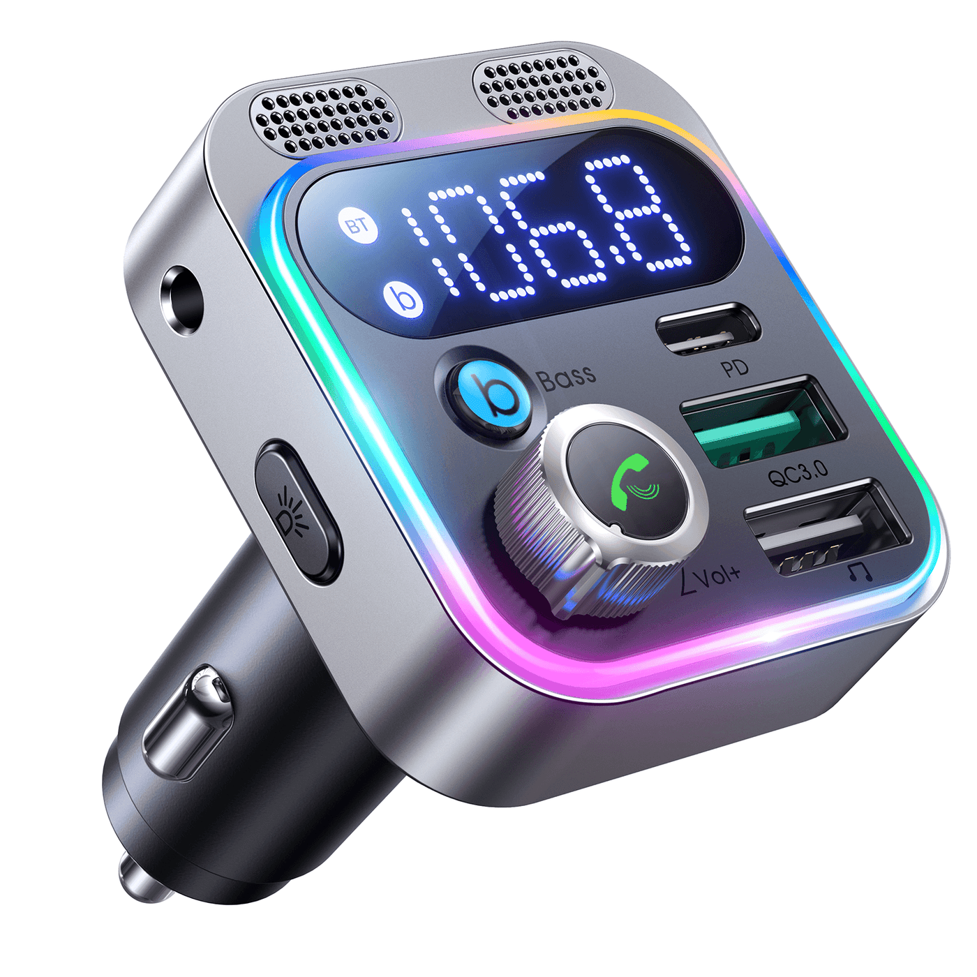 Modulator FM Auto Bluetooth 5 Timebox, Microfoane Duale, Negru - Imagine 1