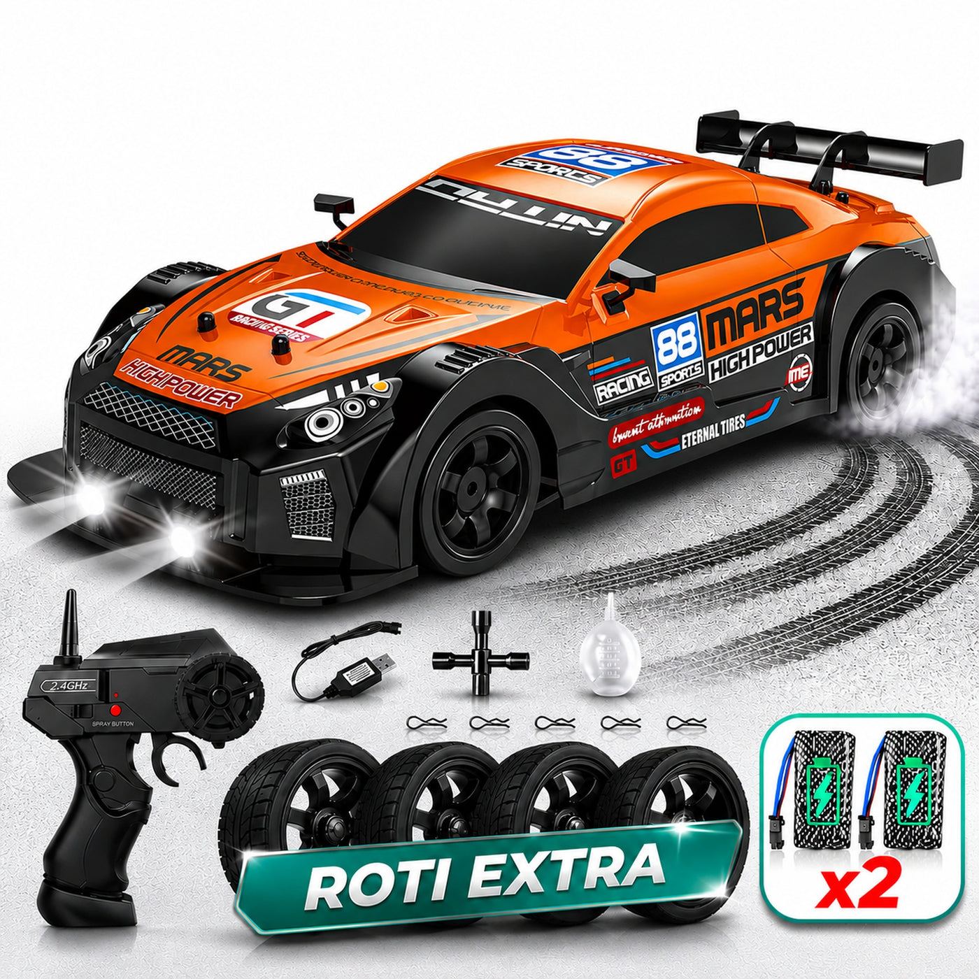 Masina cu telecomanda RC Timebox, 20km/h, 1:16, Drift car, Portocaliu