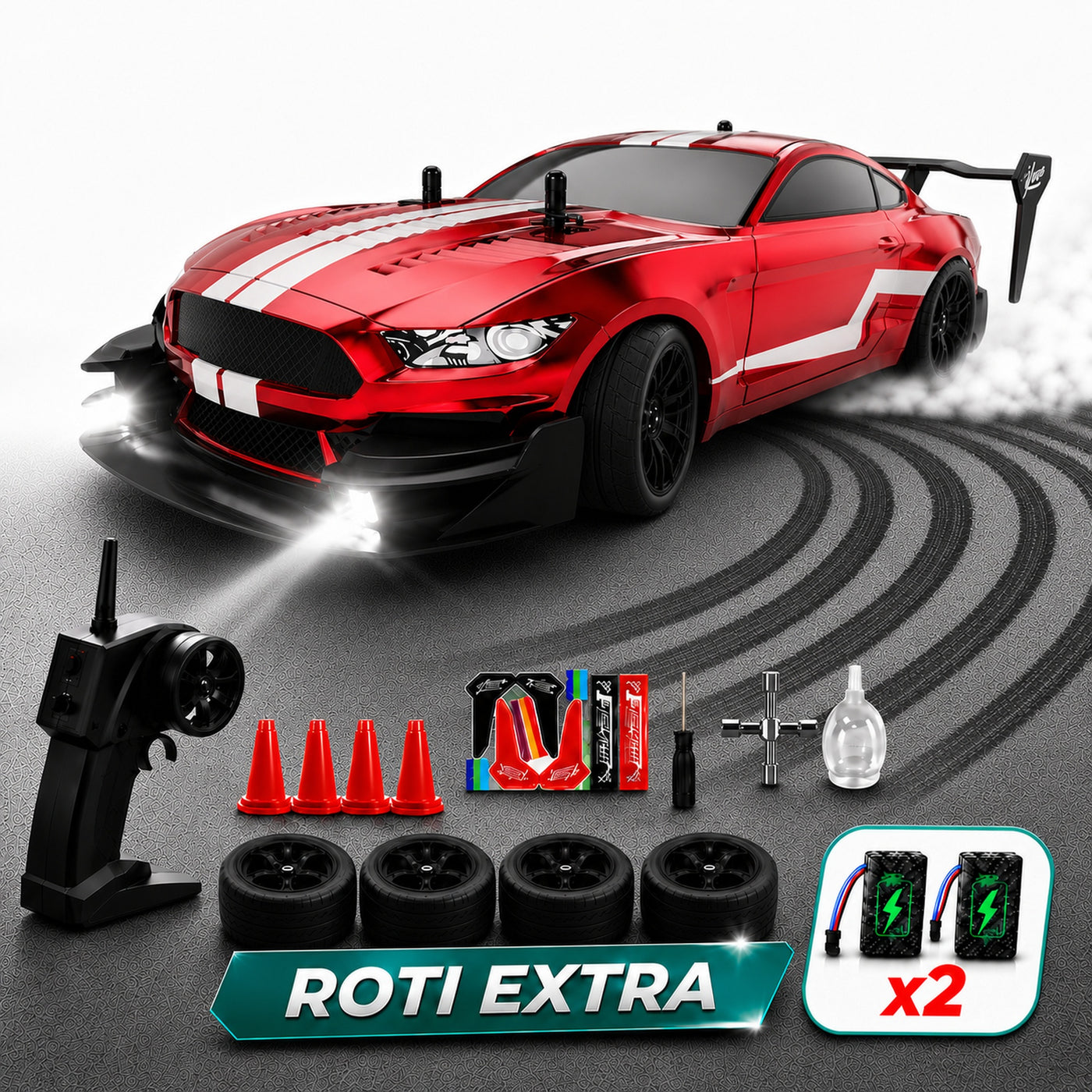 Masina cu telecomanda RC Timebox, 30km/h, 1:16, 4x4, Drift car, lumini LED, Rosu