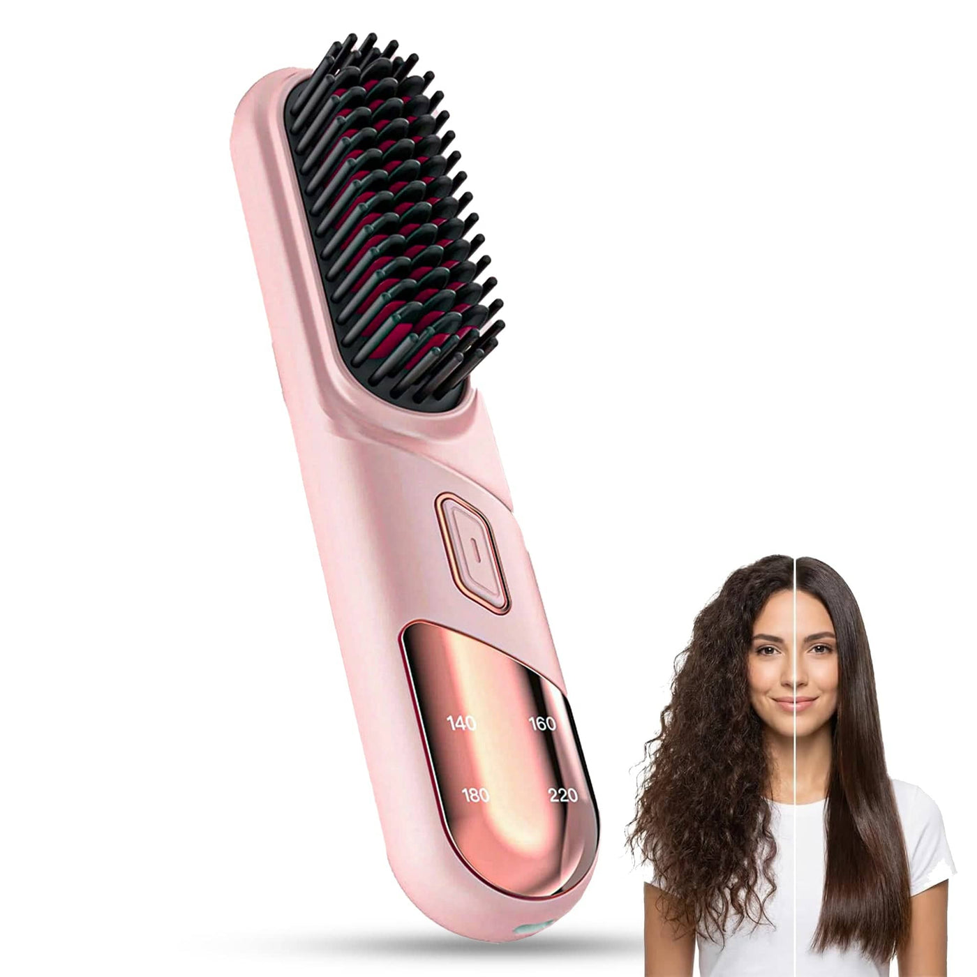 Perie Ionica pentru Indreptat si Ondulat Parul, Wireless, Placute Ceramice, Roz - Imagine 1