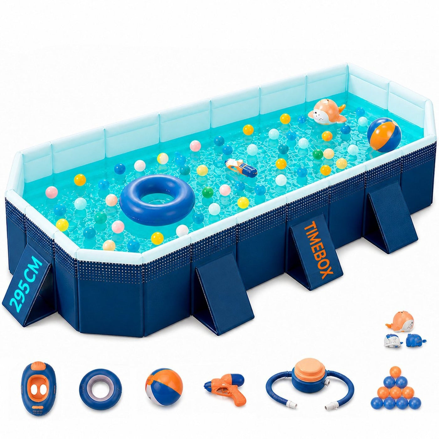 Piscină Pliabila Timebox,  2.95 m, Fără Pompare, Material 5 Straturi, Albastru