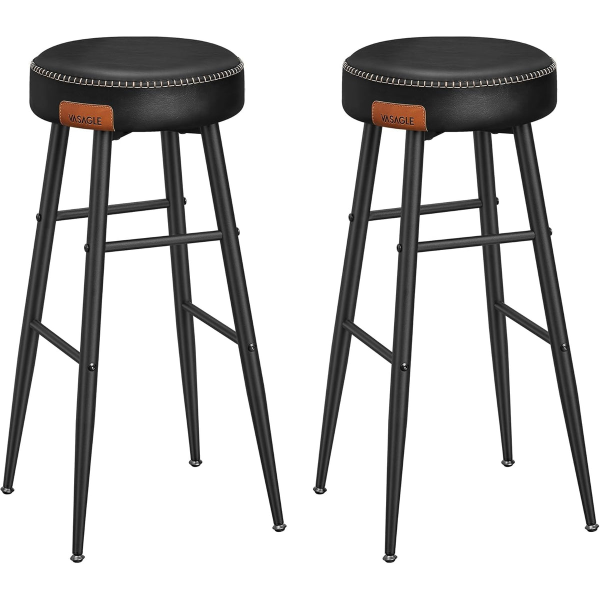 VASAGLE Set 2 scaune bar Ekho, tapitate PU, inaltime sezut 76 cm, 52×76 cm, negru