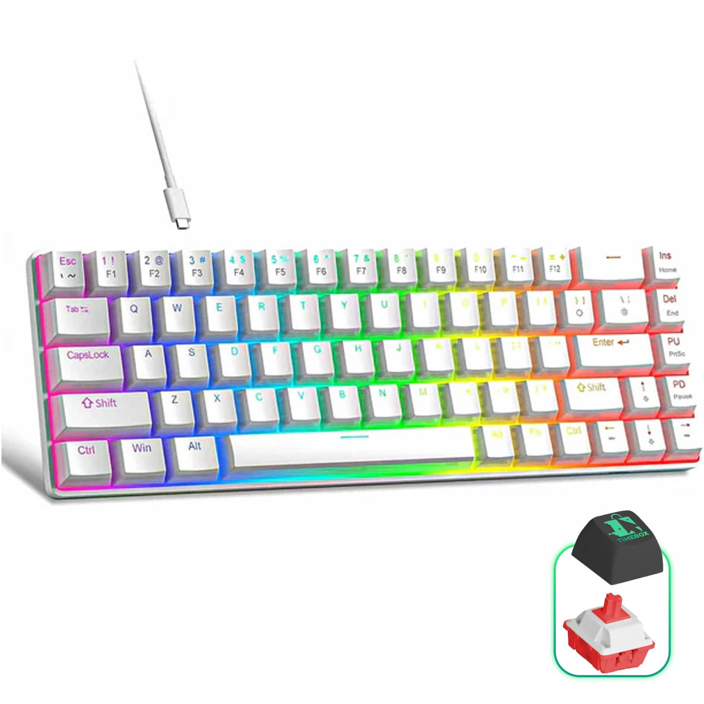 Tastatura Mecanica Gaming Timebox, Red Swtich, 60%, iluminare RGB, Alb - Imagine 1