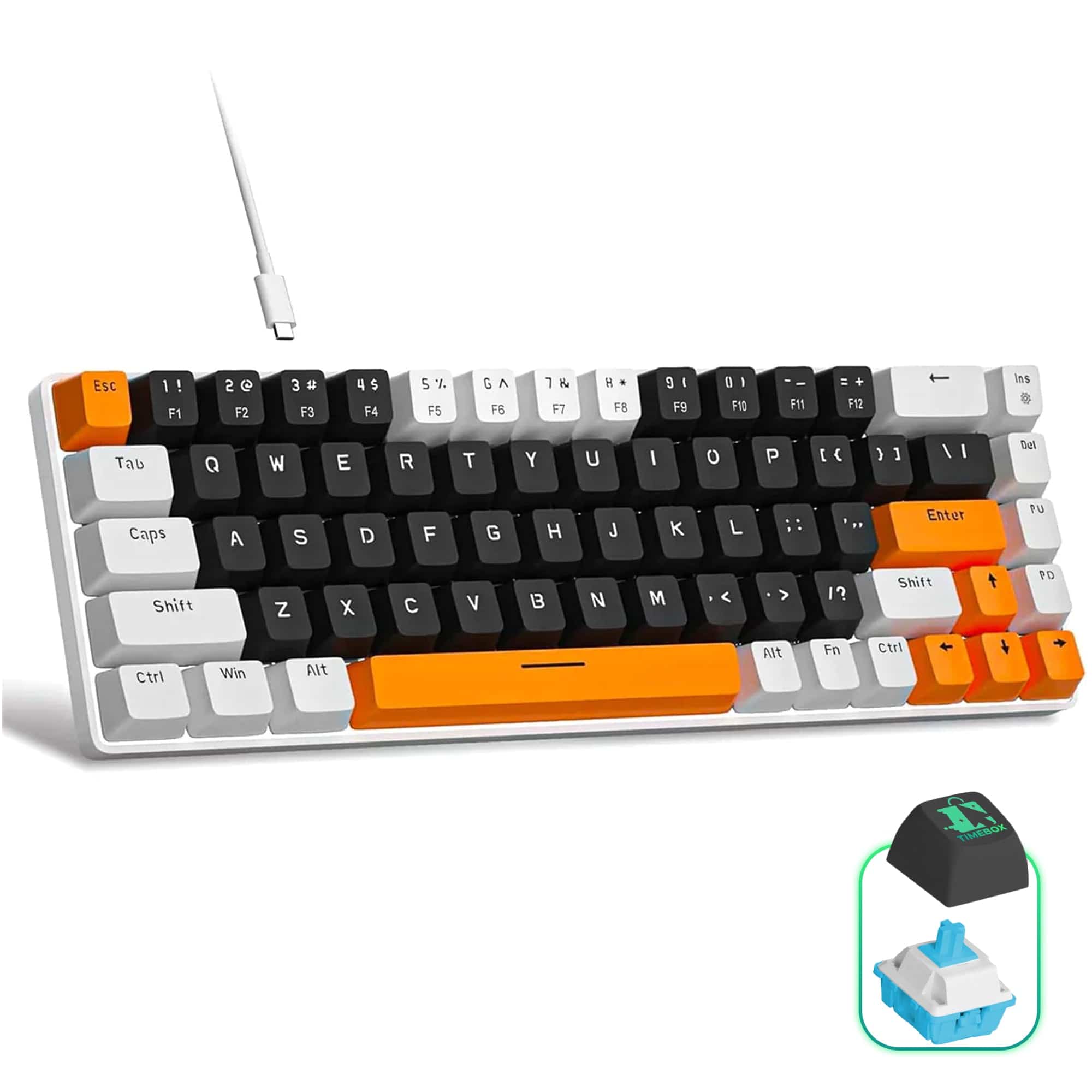 Tastatura Mecanica Gaming Timebox, Blue Switch, 60%, Lumini LED, Portocaliu