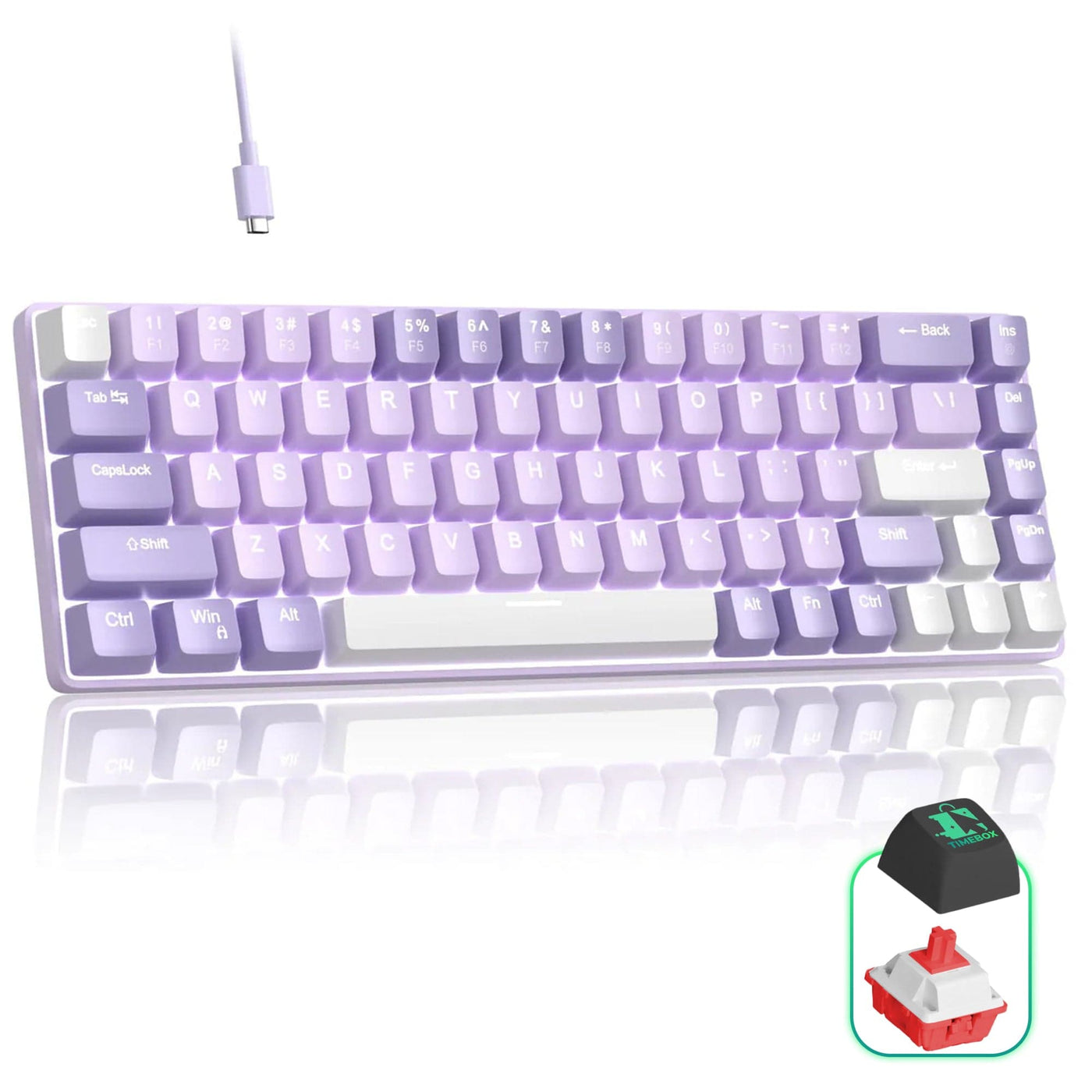 Tastatura Mecanica Gaming Timebox, Red Switch, 60%, Hot-Swap, Violet - Imagine 1