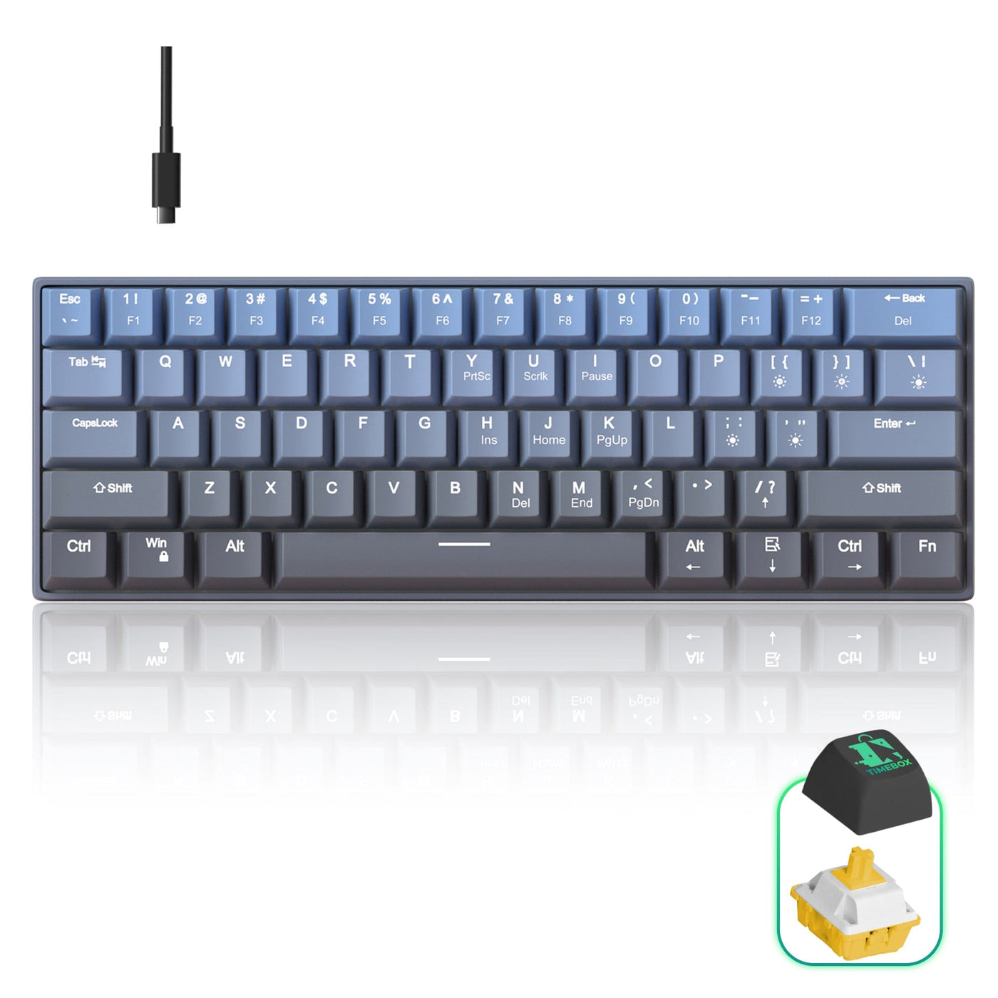 Tastatura Mecanica Timebox, 61 Taste, Keycaps PBT, Switch-uri Precise, Albastru - Imagine 1