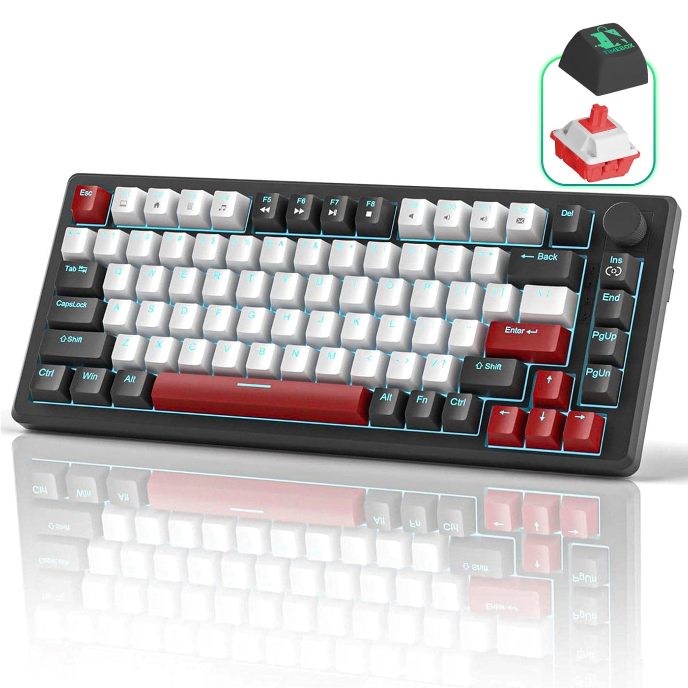 Tastatura Mecanica Gaming Timebox, Red Switch, 75%, Lumini LED, 83 taste, Negru - Imagine 1
