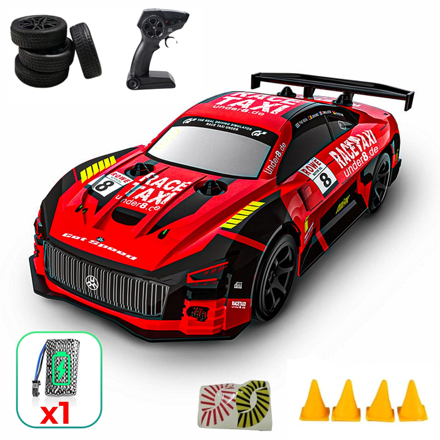 Masina cu telecomanda RC Timebox, 30km/h, 1:20, Drift car, lumini LED, Rosu - Imagine 1