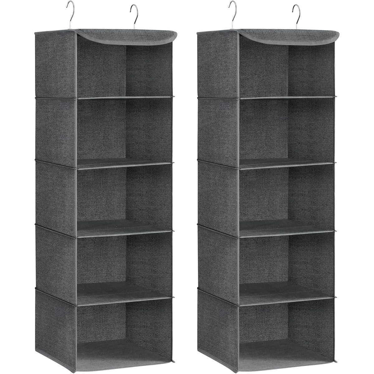 SONGMICS Set 2 bucati organizatoare suspendate pentru dulap, 5 rafturi, pliabil, 30x30x90 cm, gri