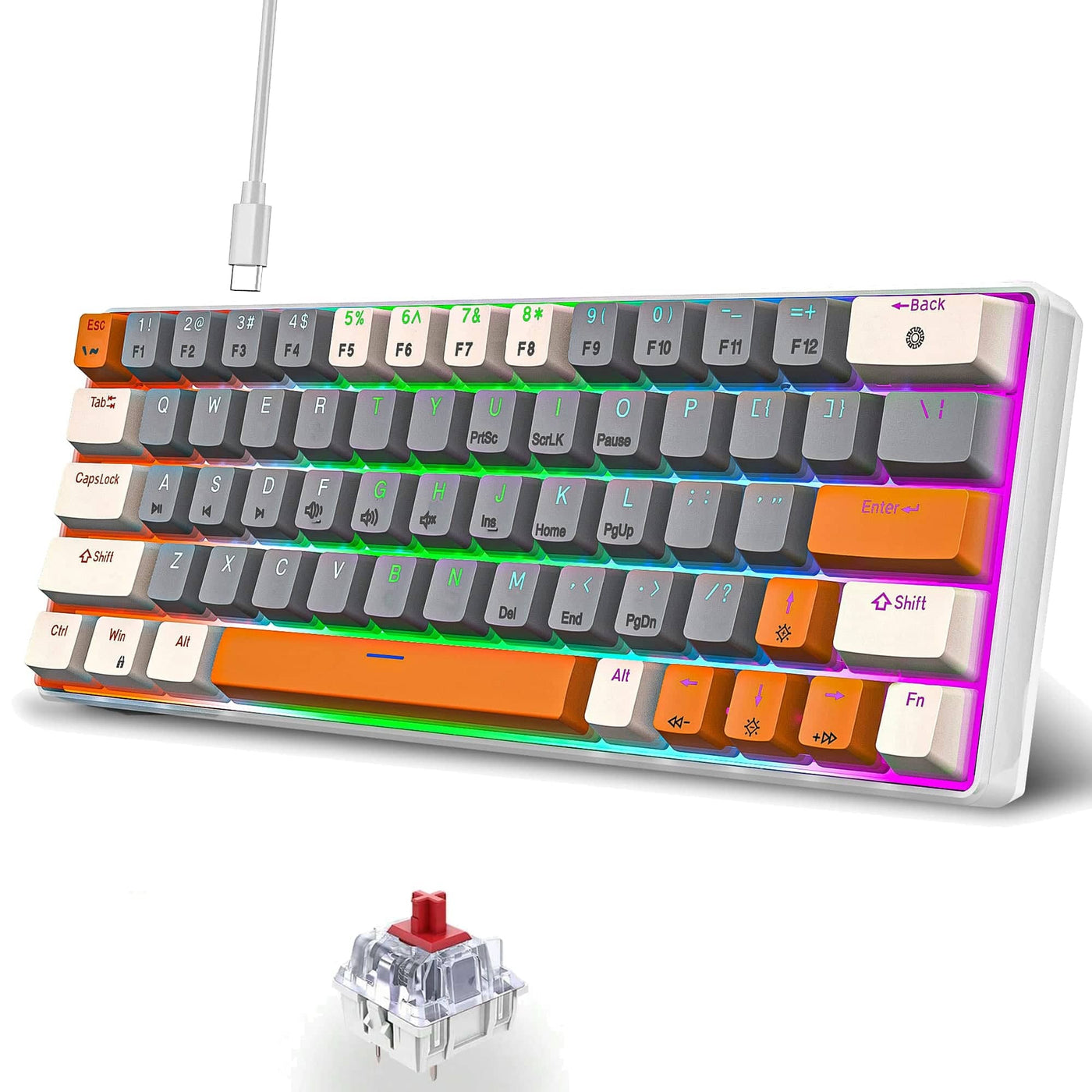 Tastatura Mecanica Gaming Timebox, Red Switch, 60%, Gri / Portocaliu - Imagine 1
