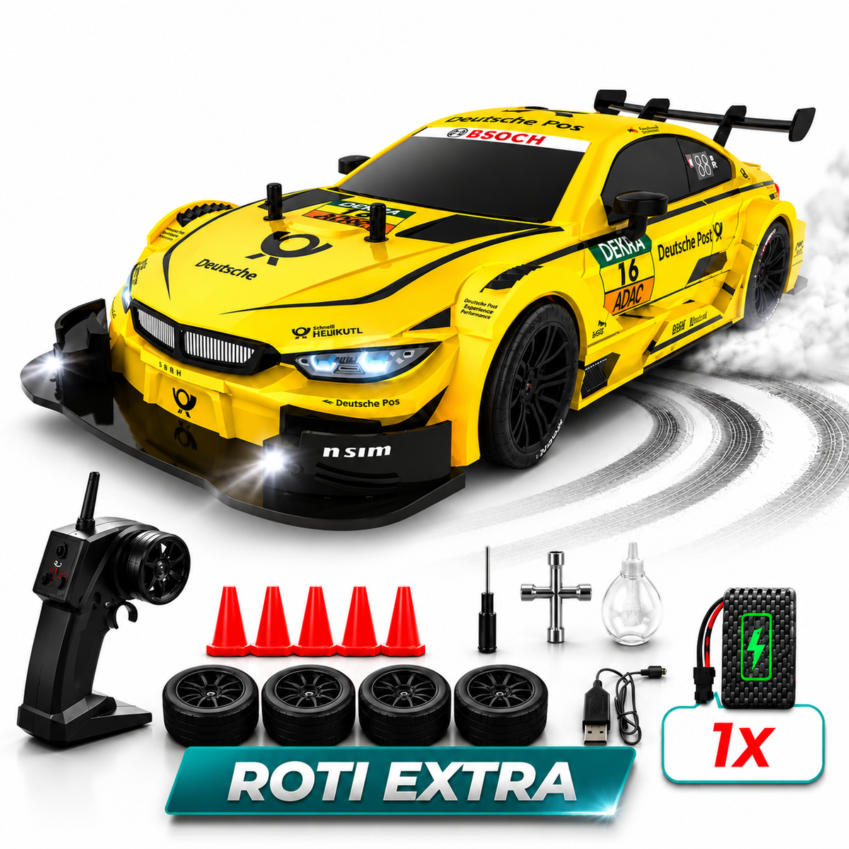 Masina RC Drift 1:16 cu 4WD, Viteza 22KM/H, Galben