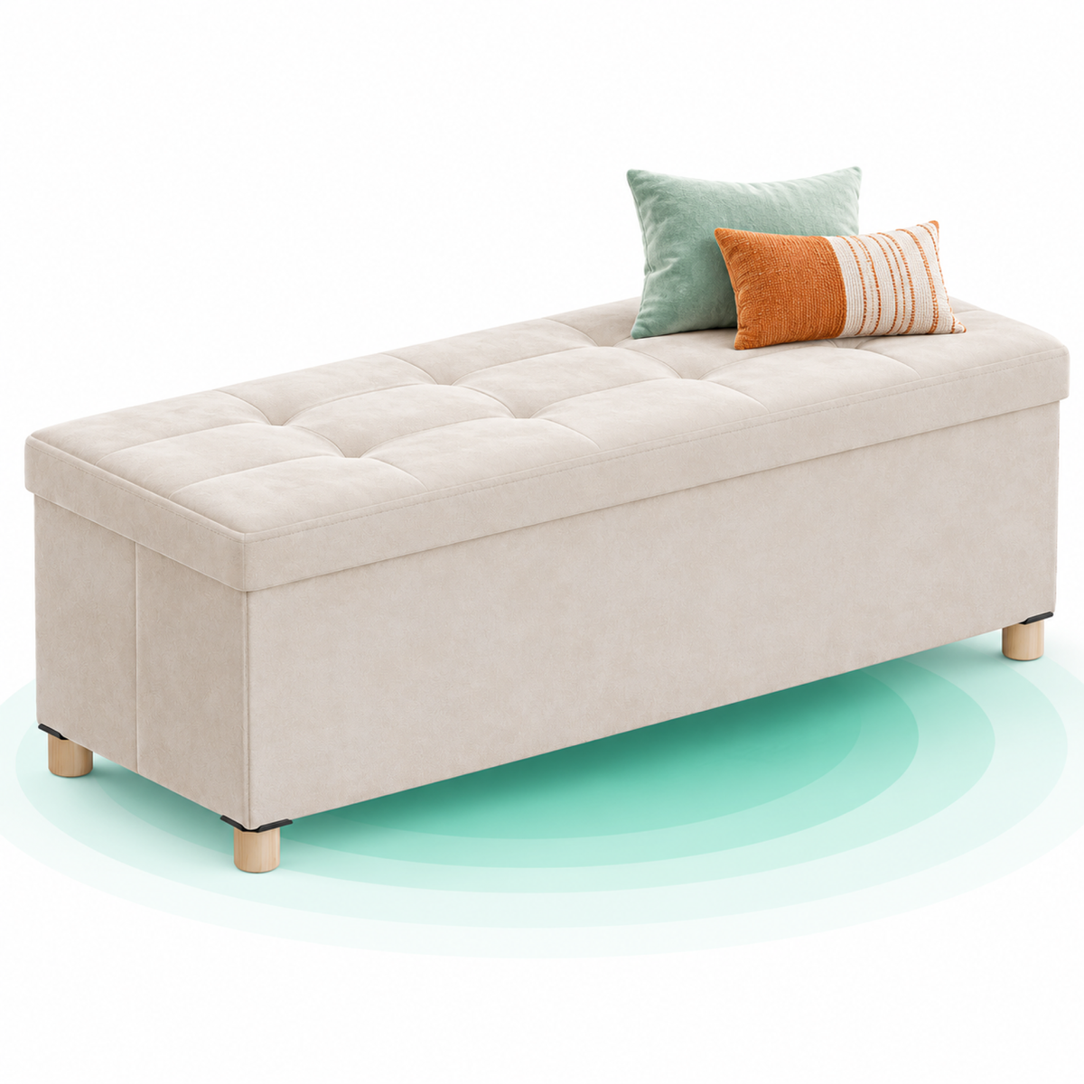 Banca pliabila cu depozitare 112 L, catifea bej cappuccino, 38x110x40 cm