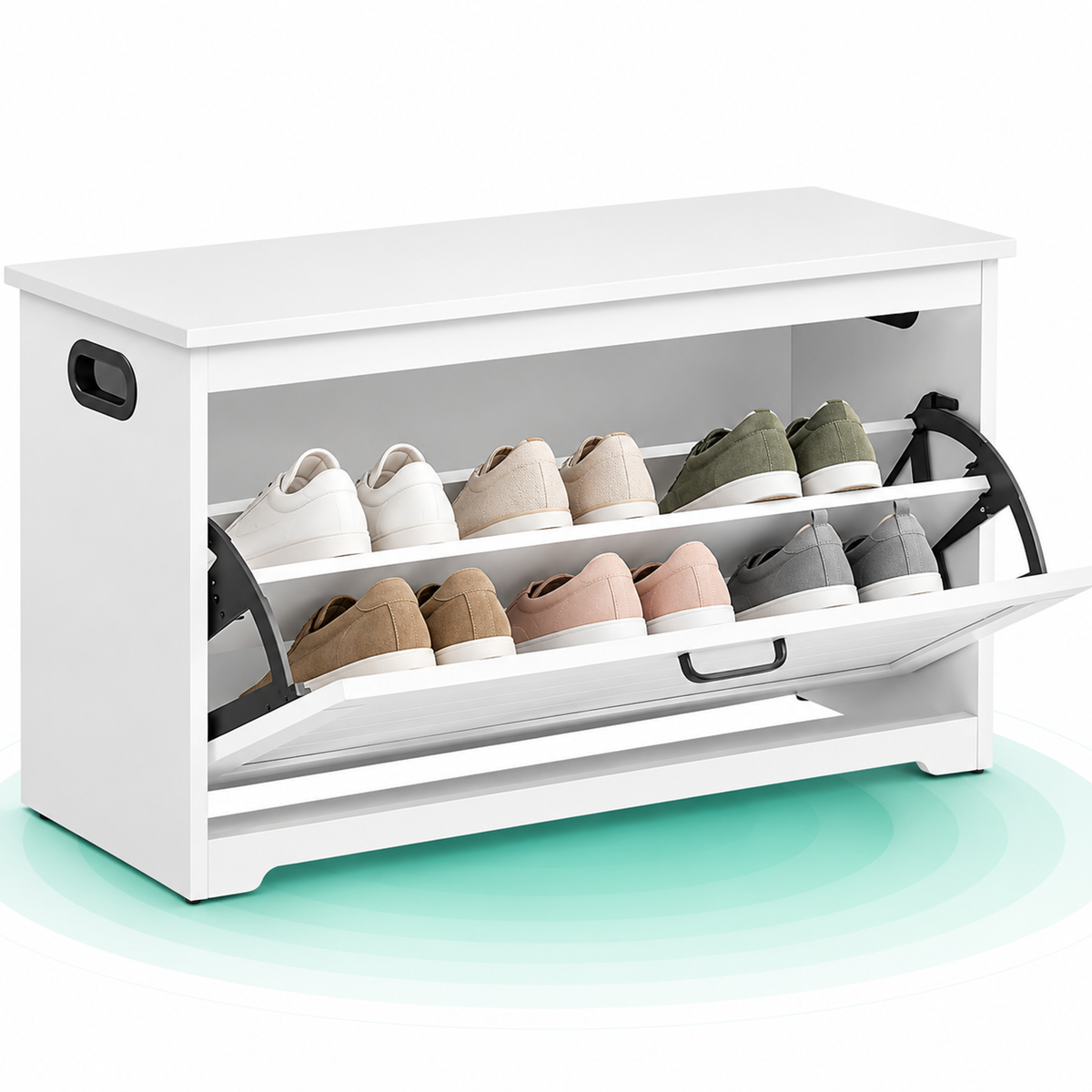 Bancuta pentru pantofi cu usa rabatabila si compartiment interior reglabil, 80x30x46 cm, alb