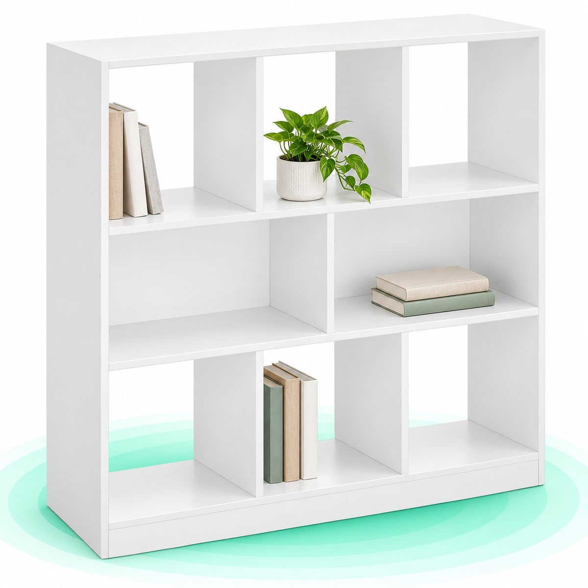 Biblioteca alba cu 8 compartimente, plinta si sistem anti-rasturnare, 97,5x30x100 cm