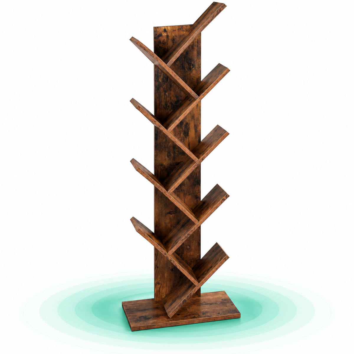 Biblioteca tip copac cu 8 rafturi, PAL, 50x25x141,5 cm, maro rustic