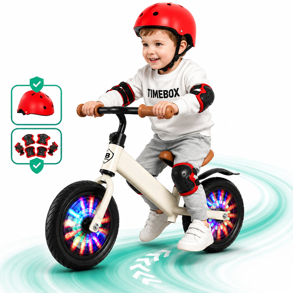 Bicicleta de echilibru Timebox, Fara pedale, LED, Sa reglabila, Alb