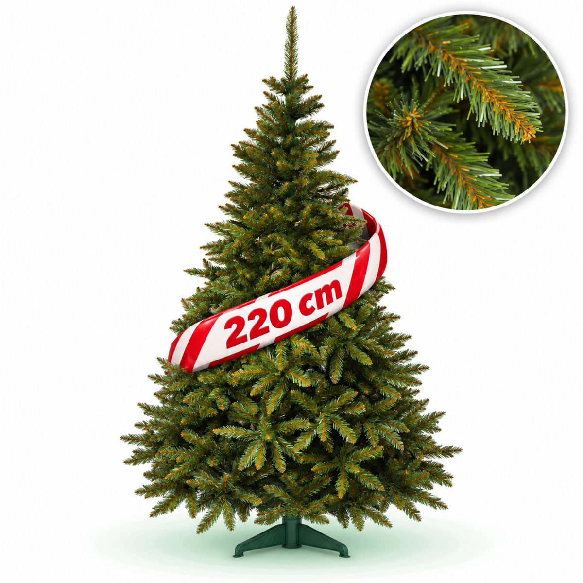 Brad artificial de Crăciun Bucegi, verde clasic, 220 cm, cu suport