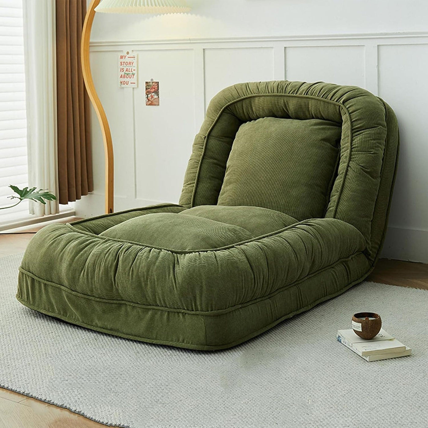 Canapea pliabila de podea 178 cm, Pliabil, Perna moale, Husa, Versatil, Verde - Imagine 1