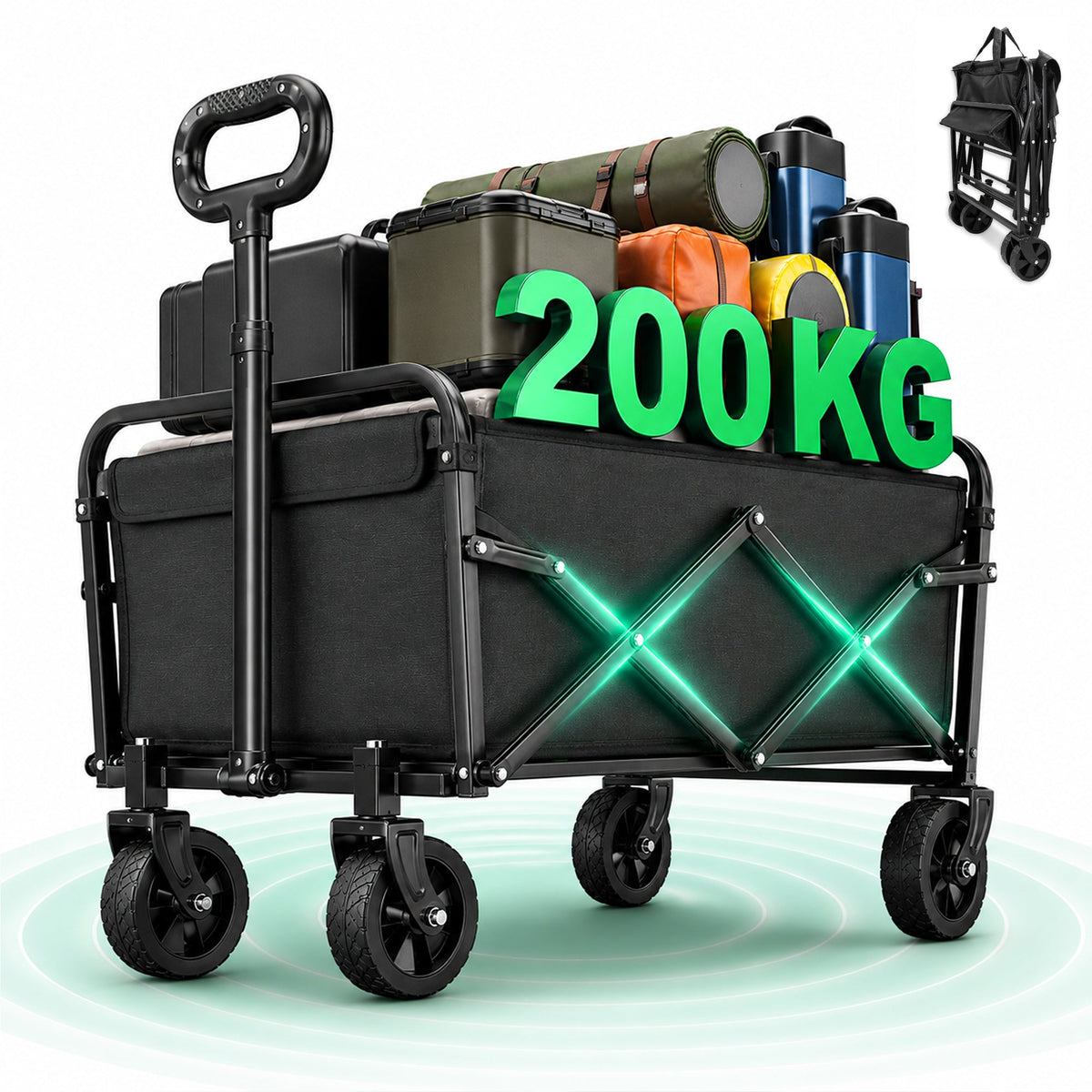 Carucior Pliabil de Transport cu Roti Detasabile, Capacitate Mare 115 kg