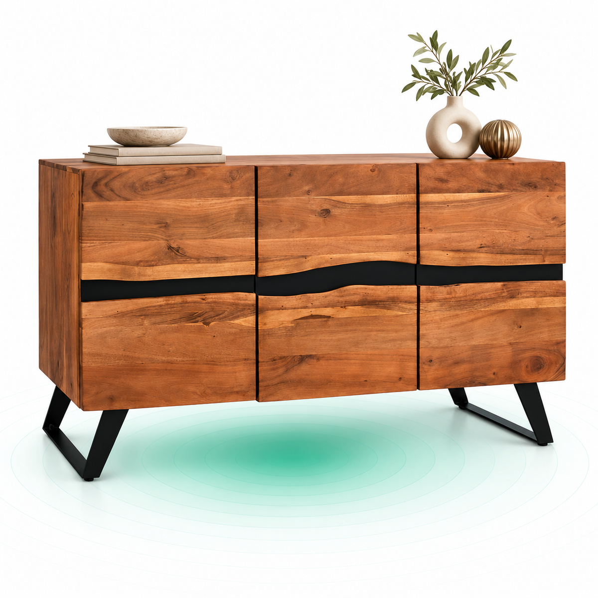 Comoda living Alicia, lemn masiv, nuanta natur/negru, 148x43.5x86 cm