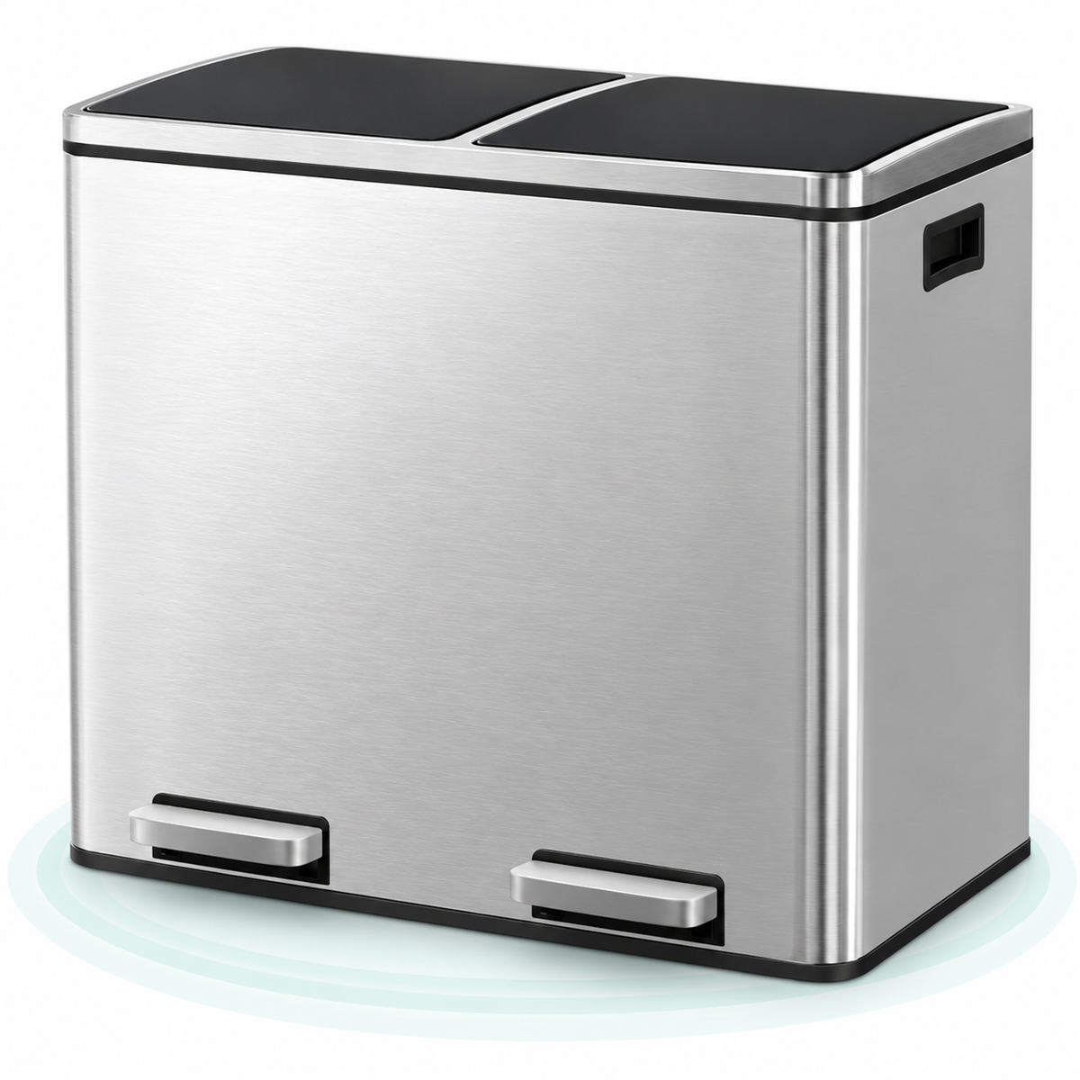 Cos de gunoi din inox cu 2 compartimente colectare selectiva, cu galeti interioare, 2×24 litri, argintiu