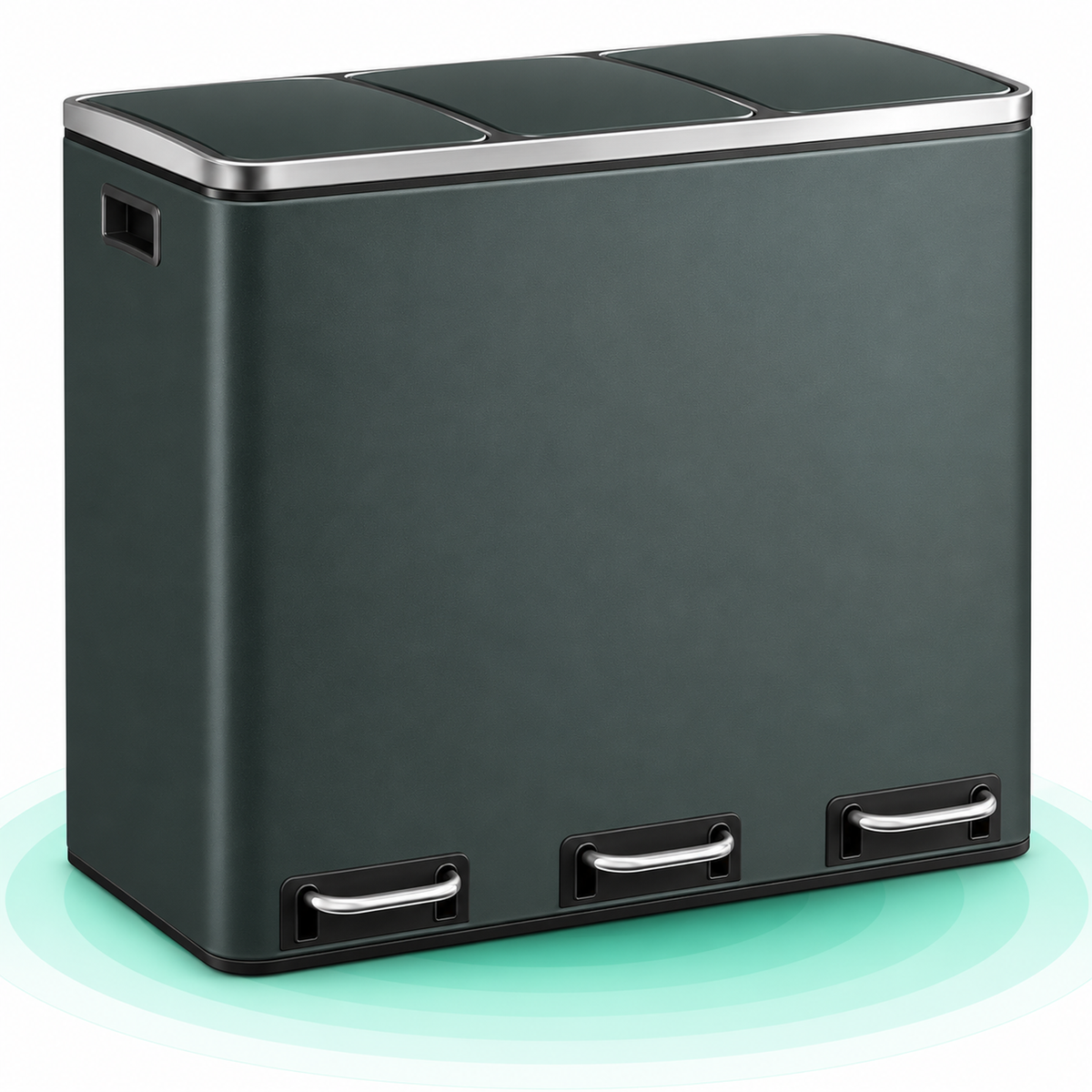 Cos de gunoi din inox cu 3 compartimente colectare selectiva, cu galeti interioare, 3x18litri, gri inchis