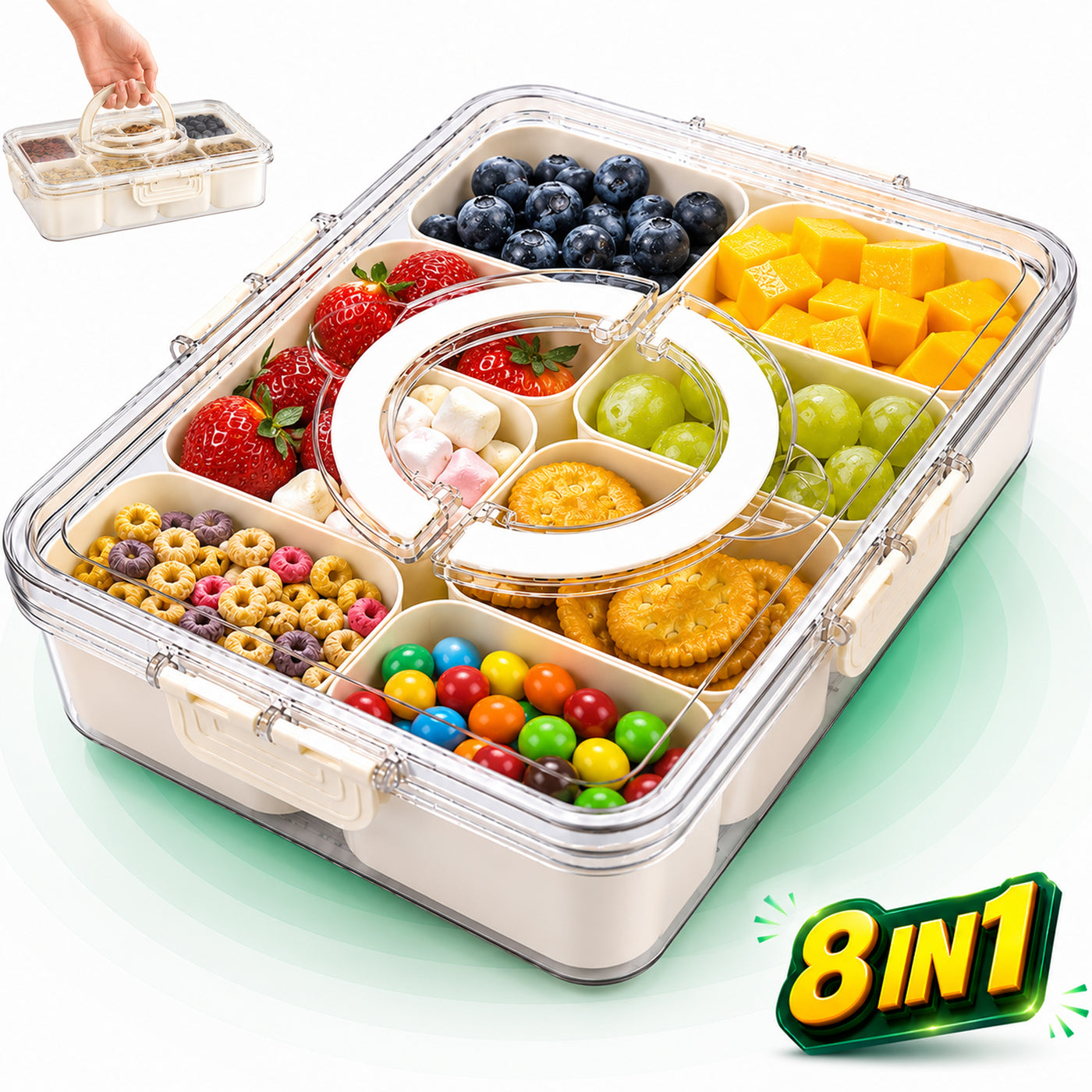 Cutie Alimentara 8 Compartimente Timebox, Etansa 800-1000Ml, Capac Sigur, Bej