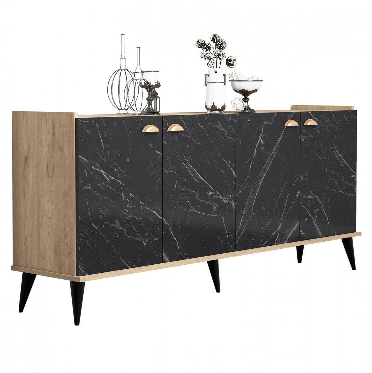 Comoda living cu efect de marmura, nuanta marmura/natur, 180x41x77,8 cm