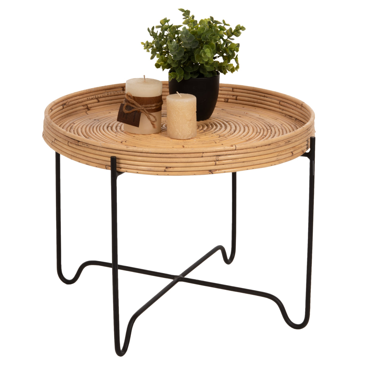 Masa rotunda Fly, ratan/metal, nuanta natur, 50x40 cm