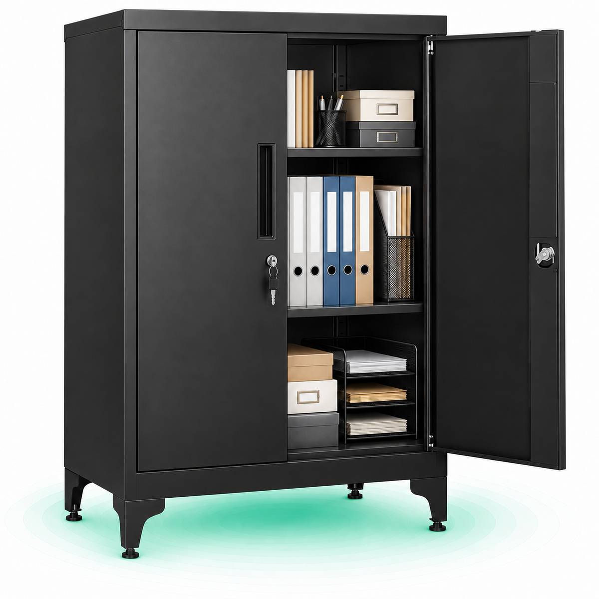 Dulap de birou multifunctional, din otel, 2 usi cu incuietoare, 40x60x90 cm, negru
