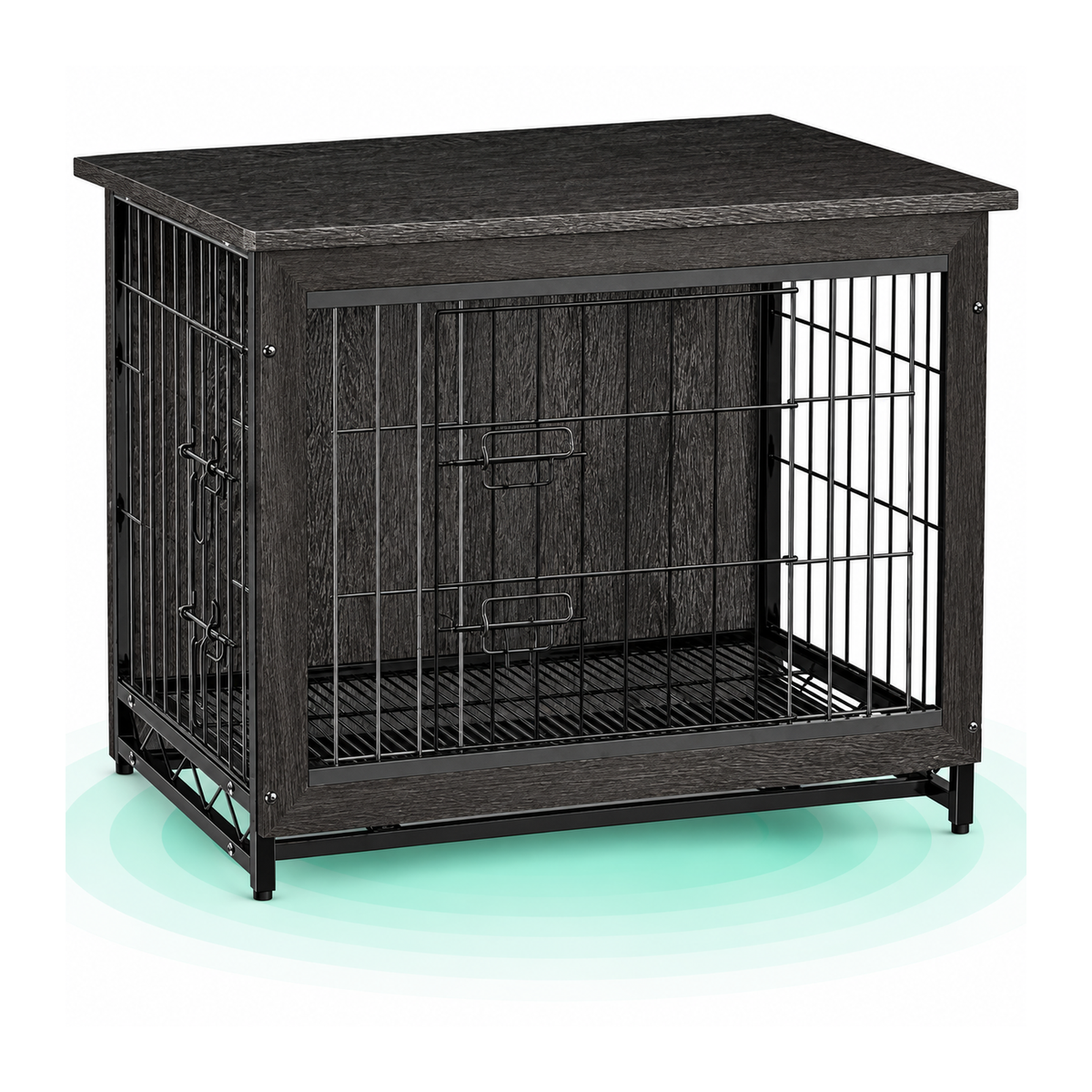FEANDREA Cusca mobilier pentru caini mari, masa laterala cu 2 usi si tava detasabila, otel si PAL, 112x75x80 cm, negru